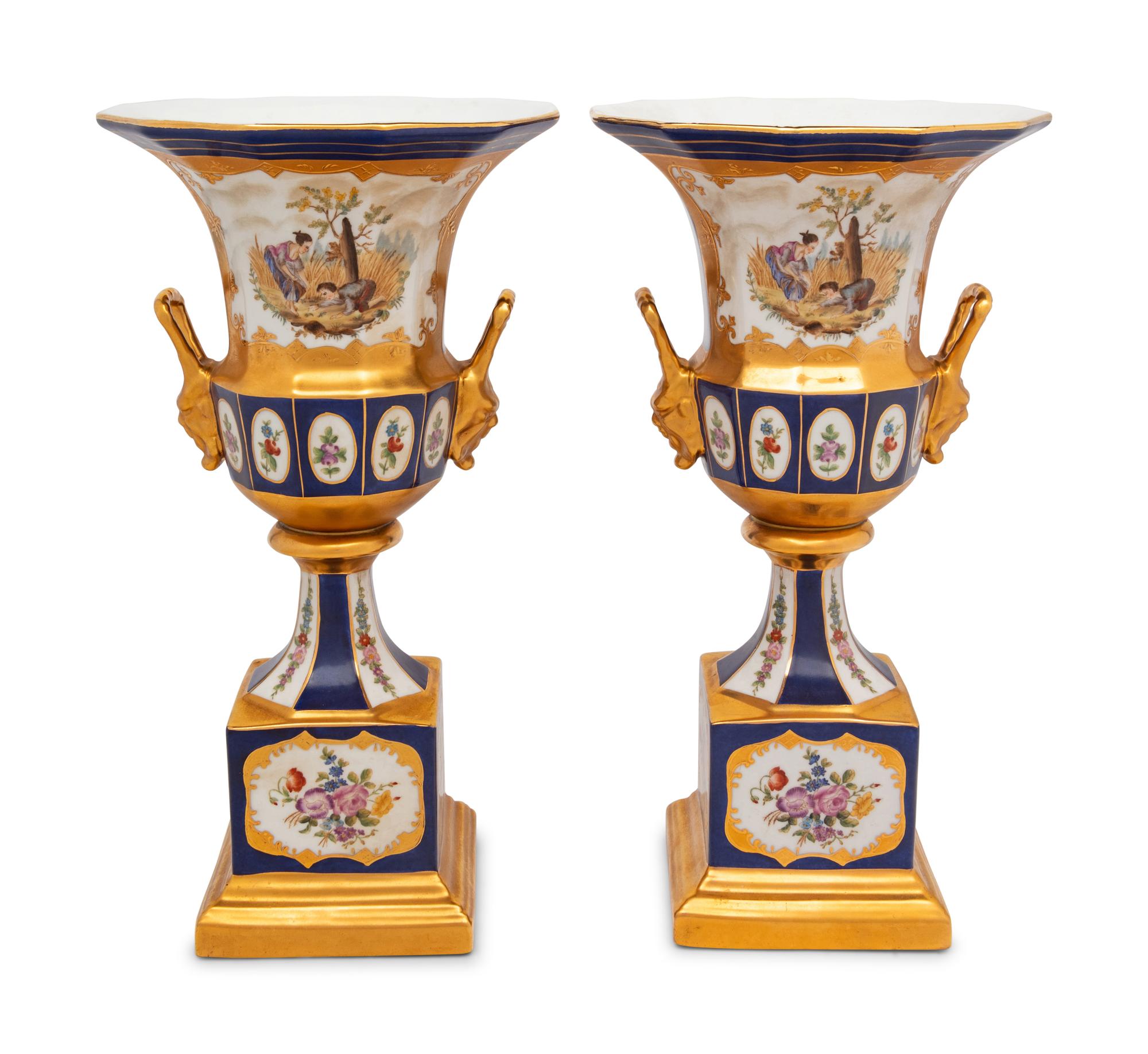 A Pair of Vienna Style Porcelain Campagna Urns