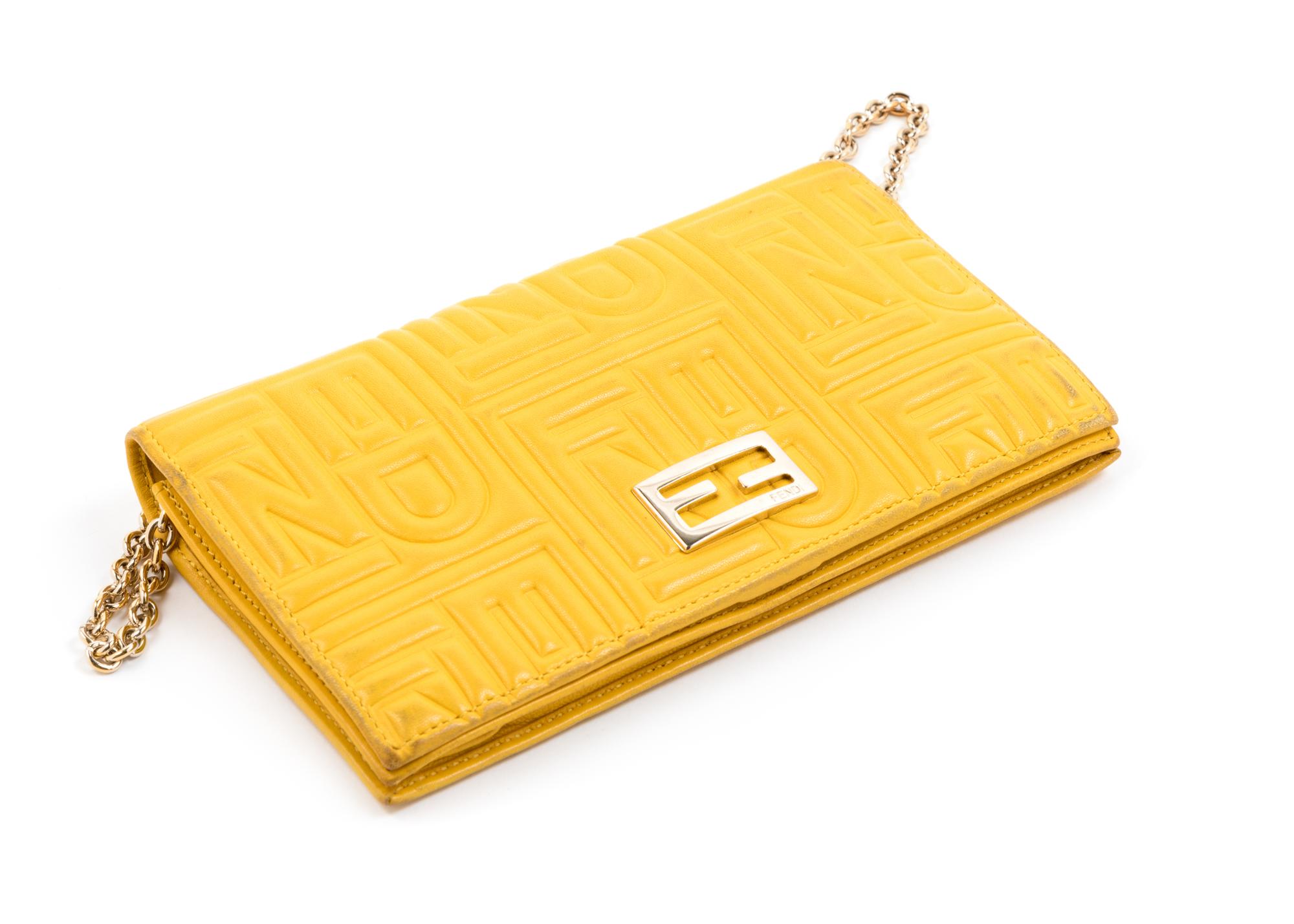 Fendi Yellow Monogram Embossed Leather Wallet/Shoulder Bag, 1990s