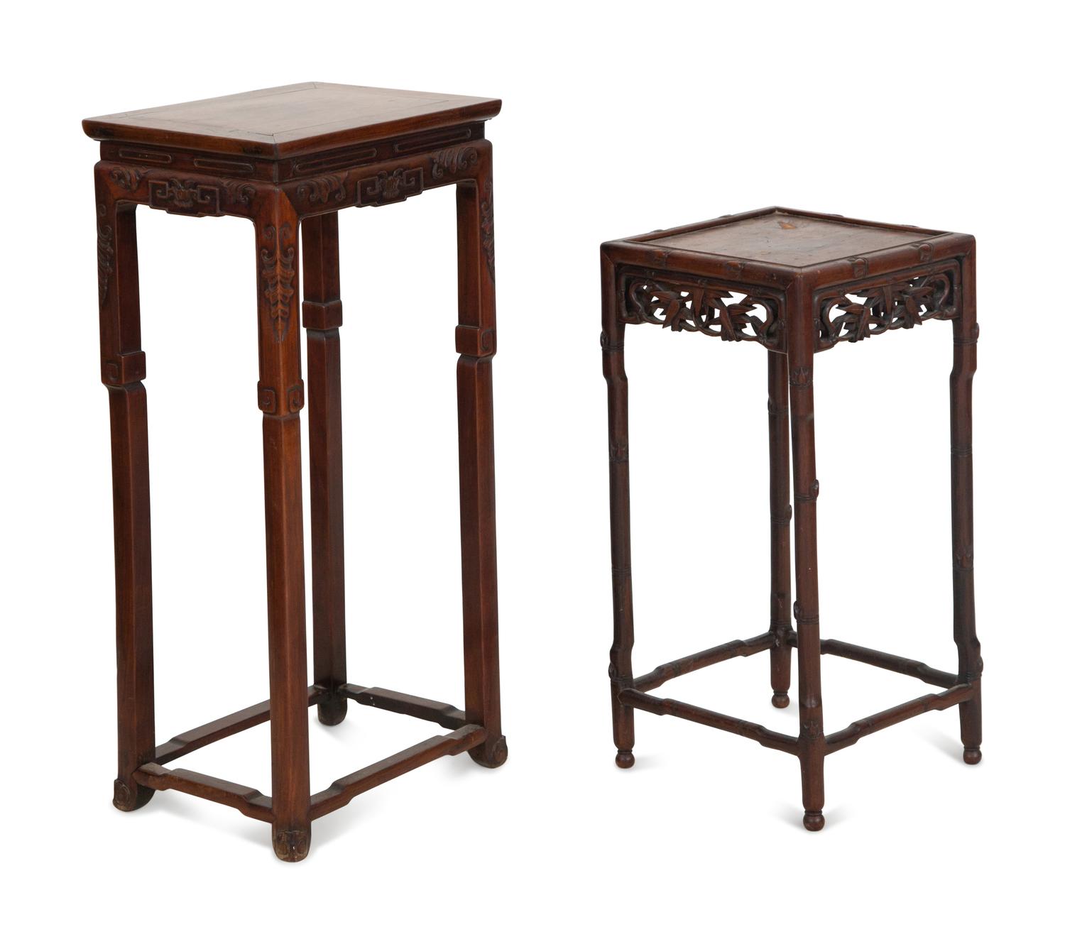 Two Chinese Carved Hardwood Jardiniere Stands