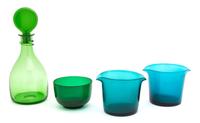 A Group of Four Colored Glass Table Articles Height of tallest 11 1/2 inches. — 19TH CENTURY