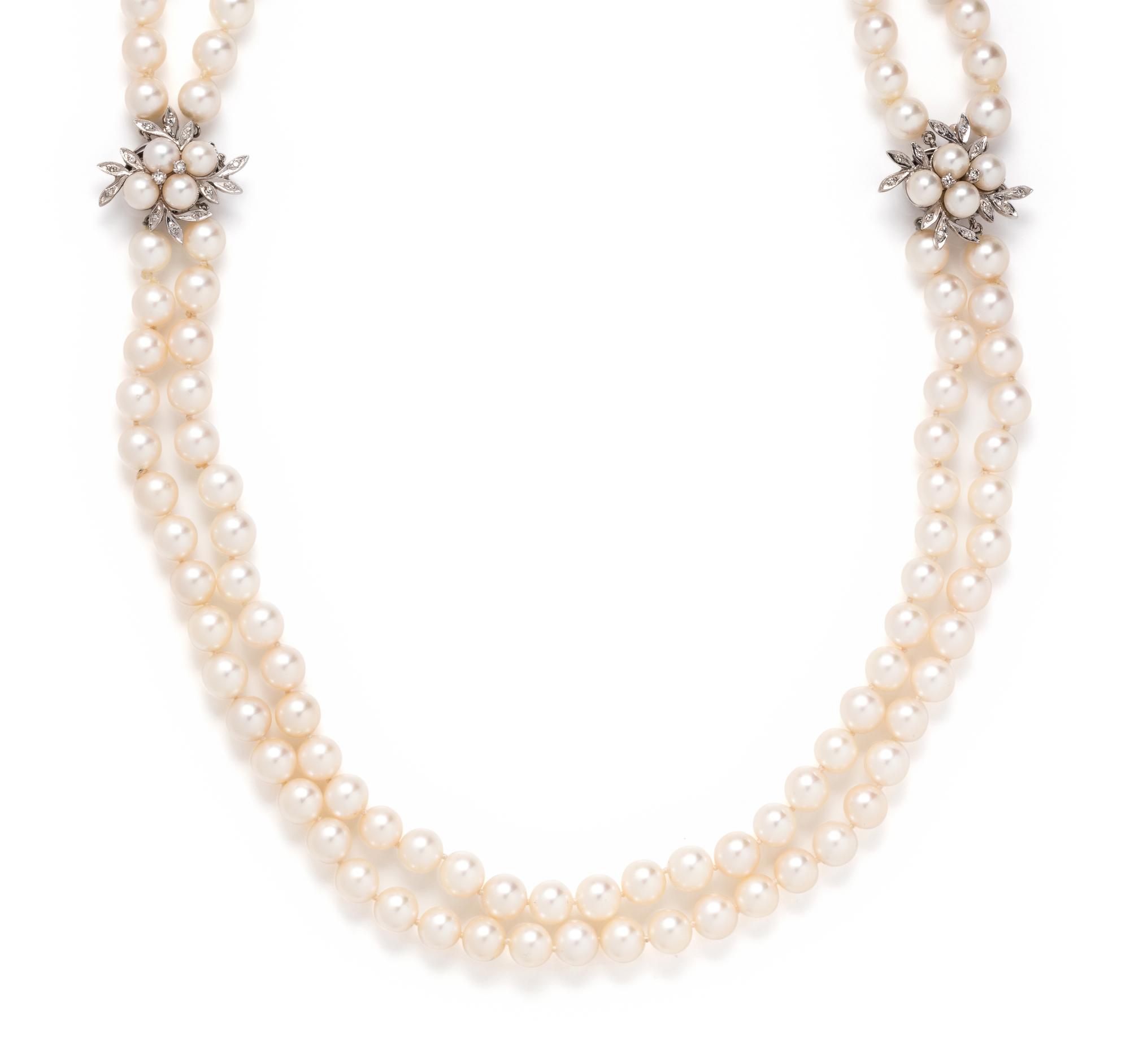 CULTURED PEARL AND DIAMOND NECKLACE