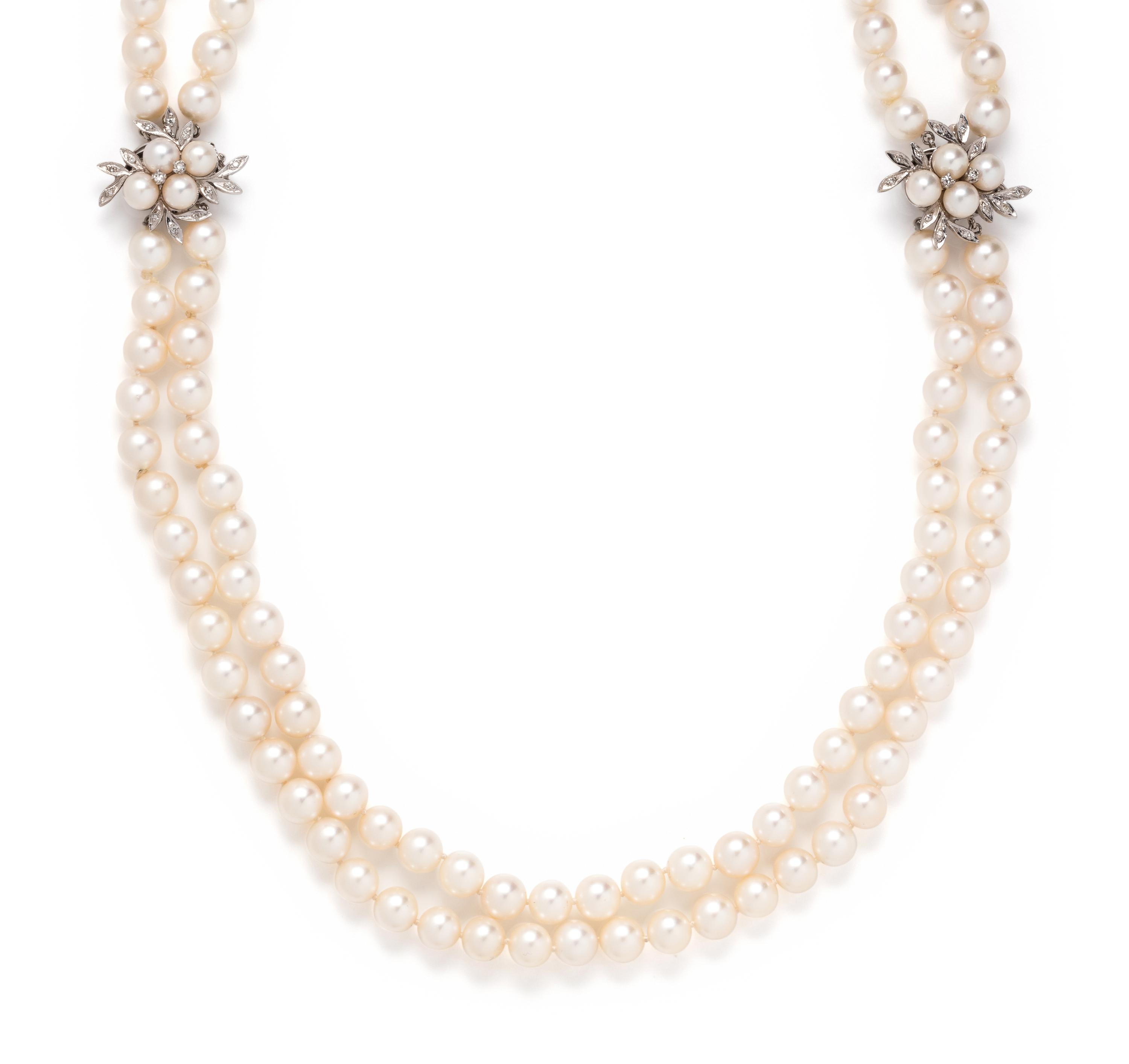 CULTURED PEARL AND DIAMOND NECKLACE