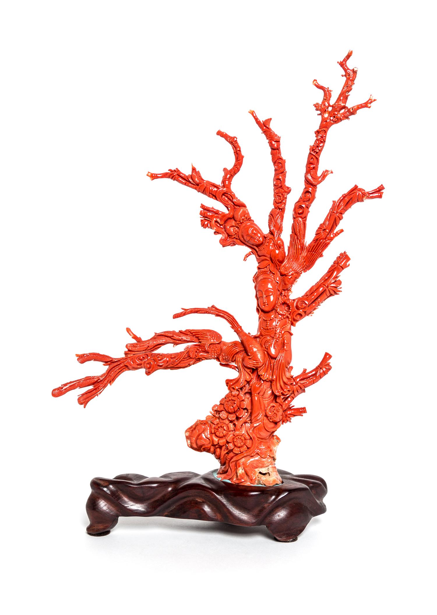 A Large Red Coral Figural Group Height 14 inches. — LATE QING DYNASTY/REPUBLIC PERIOD