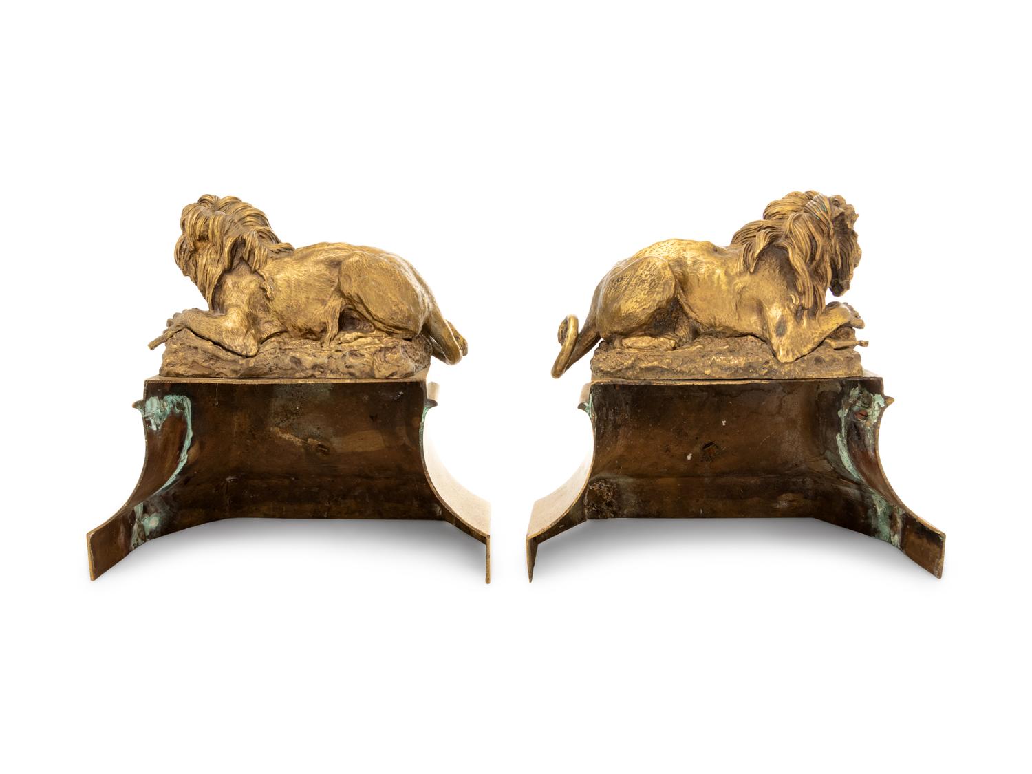 A Pair of Continental Gilt Bronze Figural Andirons