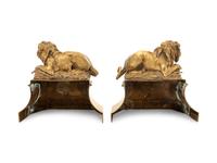 A Pair of Continental Gilt Bronze Figural Andirons