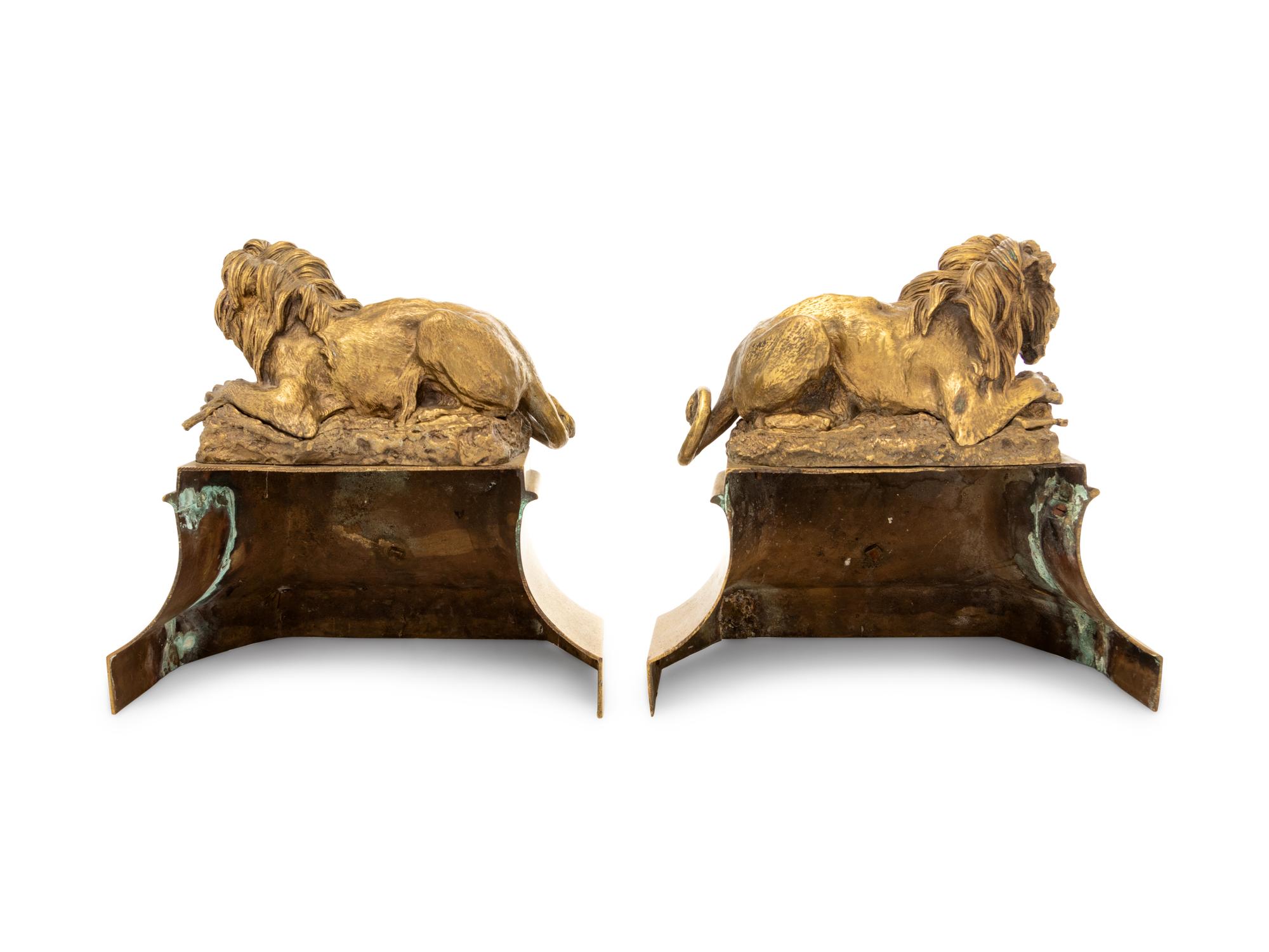 A Pair of Continental Gilt Bronze Figural Andirons