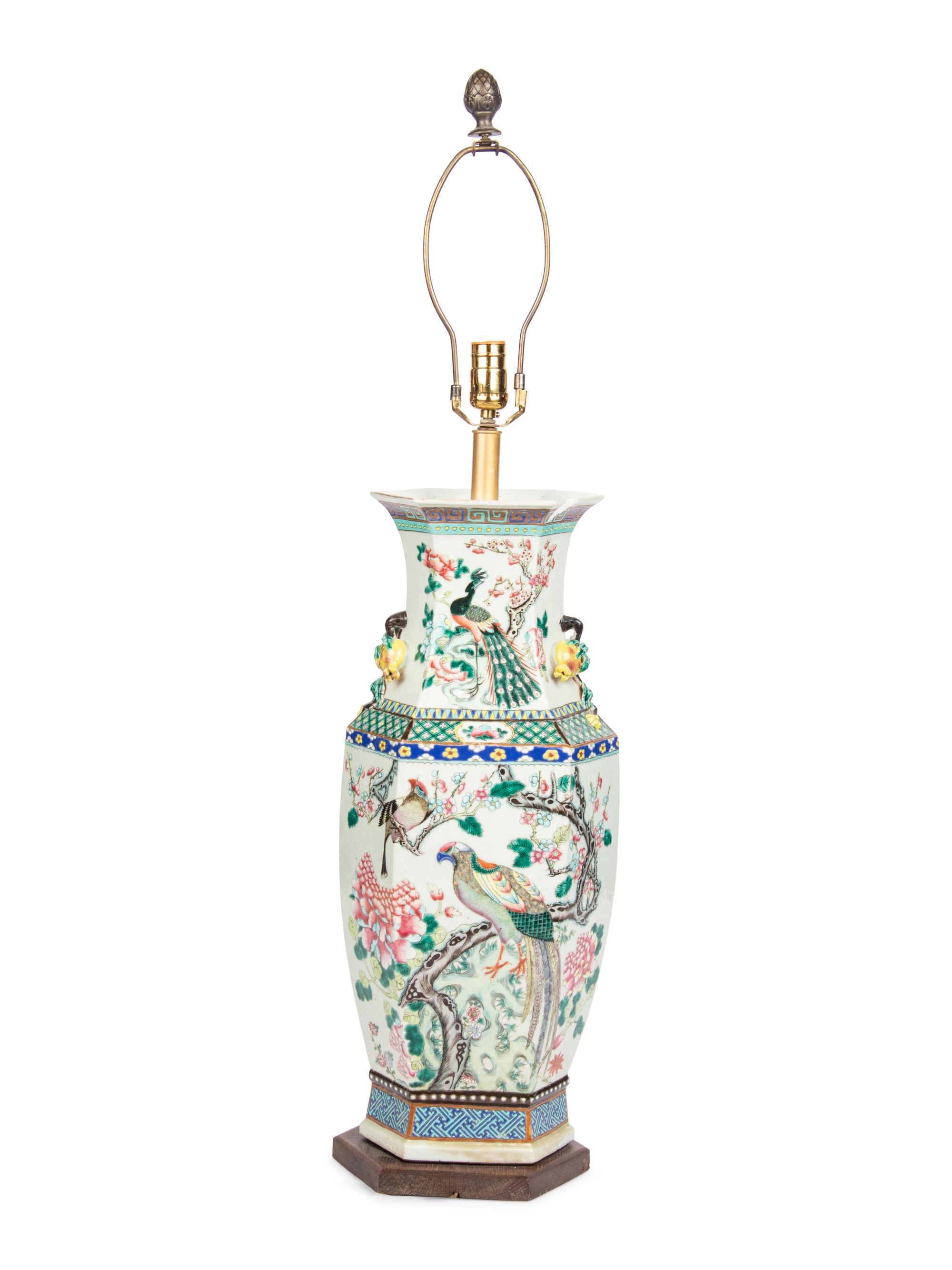 A Chinese Export Famille Rose Porcelain Lamp