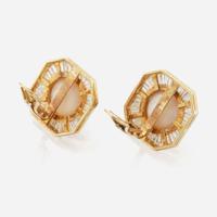 A pair of pearl, diamond and white gold earrings