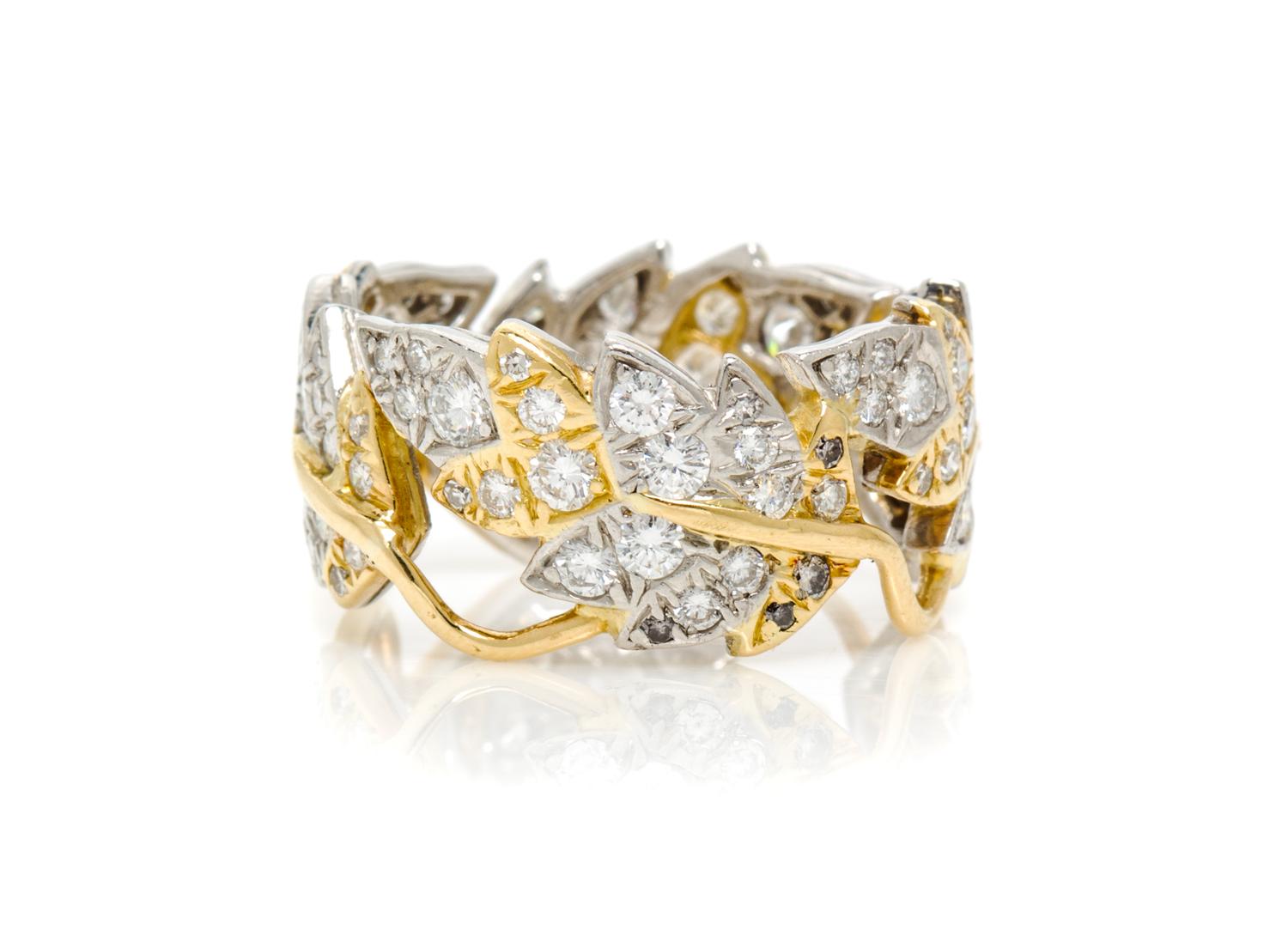 An 18 Karat Yellow Gold, Platinum, Diamond "Four Leaves" Ring, Schlumberger for Tiffany & Co., 5.80 dwts.