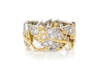 An 18 Karat Yellow Gold, Platinum, Diamond "Four Leaves" Ring, Schlumberger for Tiffany & Co., 5.80 dwts.