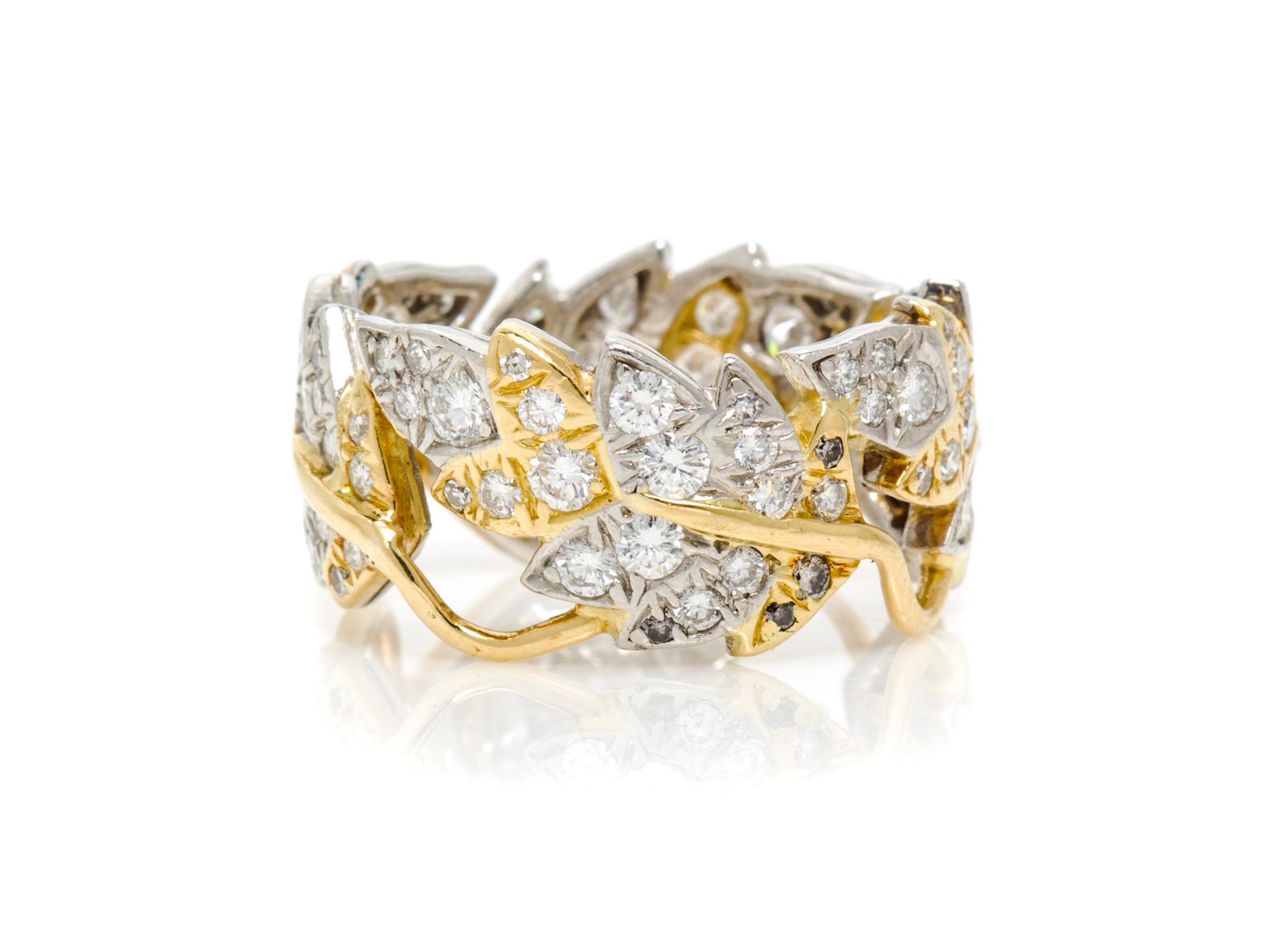 An 18 Karat Yellow Gold, Platinum, Diamond "Four Leaves" Ring, Schlumberger for Tiffany & Co., 5.80 dwts.
