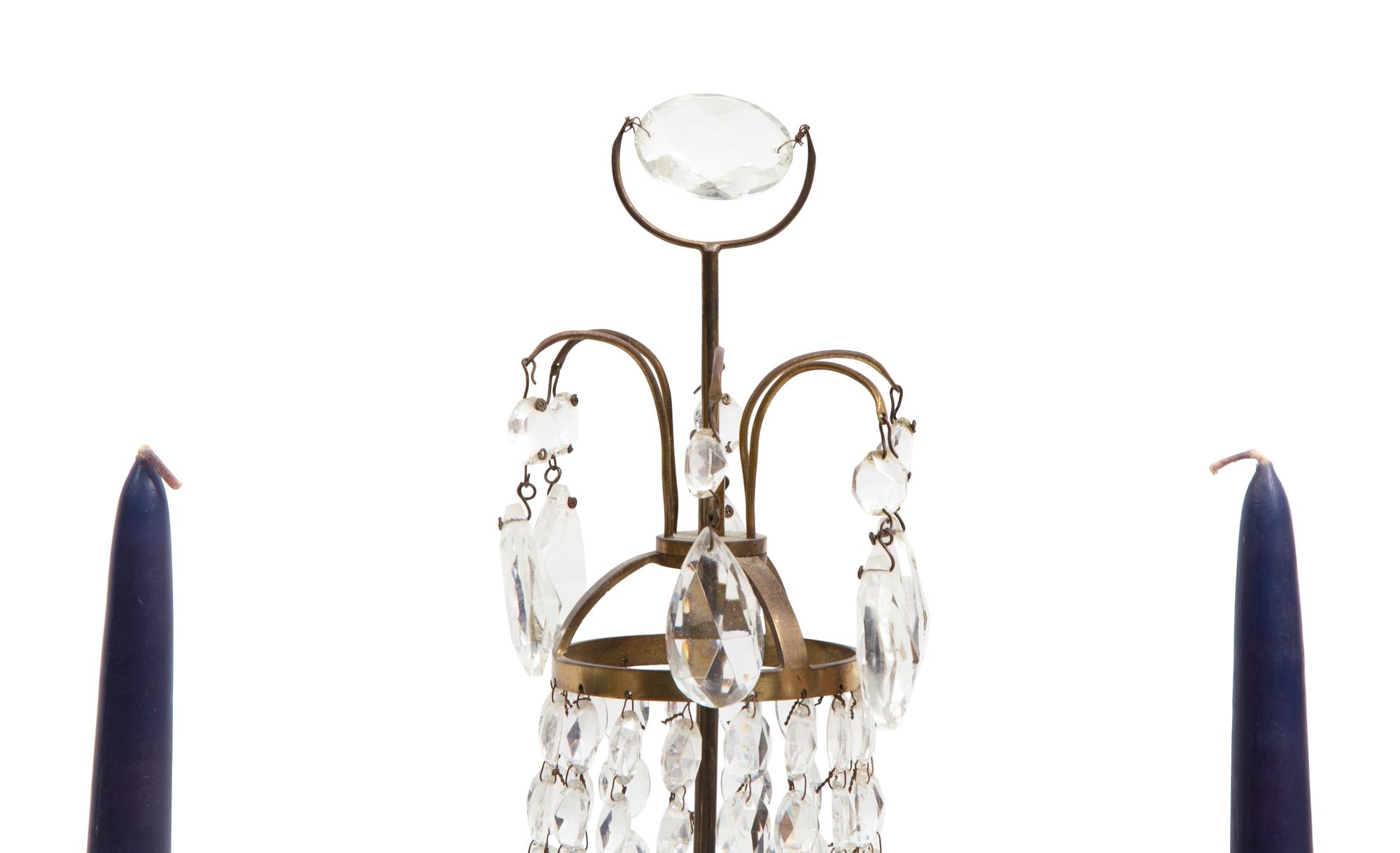 A Swedish Neoclassical Gilt Bronze Mounted Cut Glass Two-Light Candelabrum