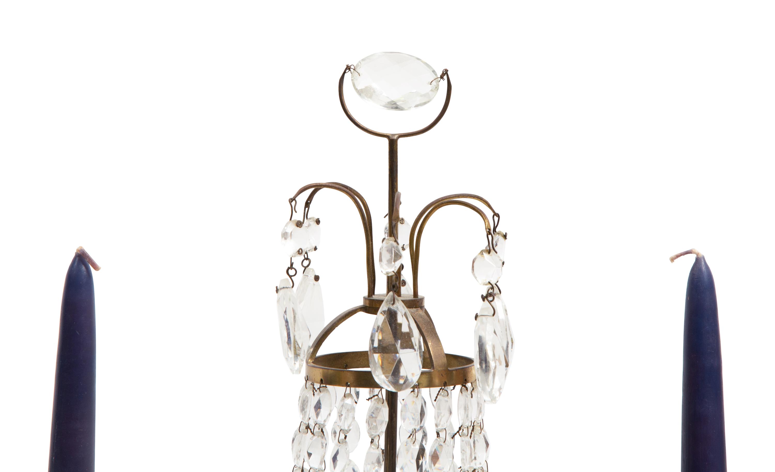 A Swedish Neoclassical Gilt Bronze Mounted Cut Glass Two-Light Candelabrum