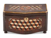 An Italian Walnut and Ebony Parquetry Tea Caddy