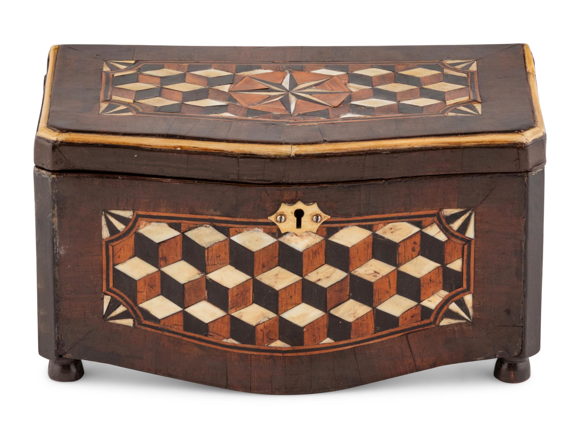 An Italian Walnut and Ebony Parquetry Tea Caddy