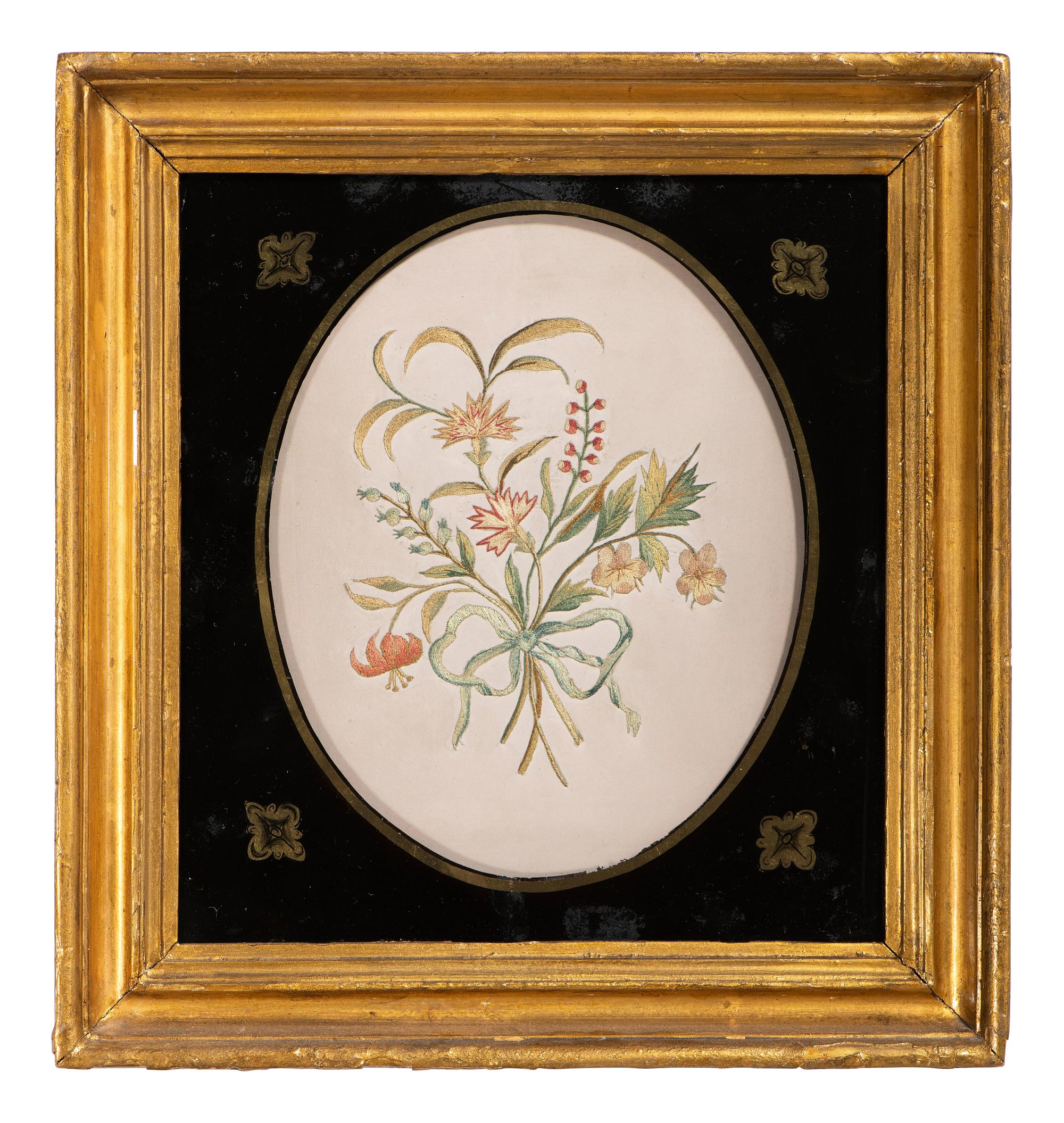 A Pair of Floral Needlework Embroidered Pictures