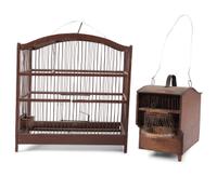 Three Folk Art Bird Cages and a Birdhouse