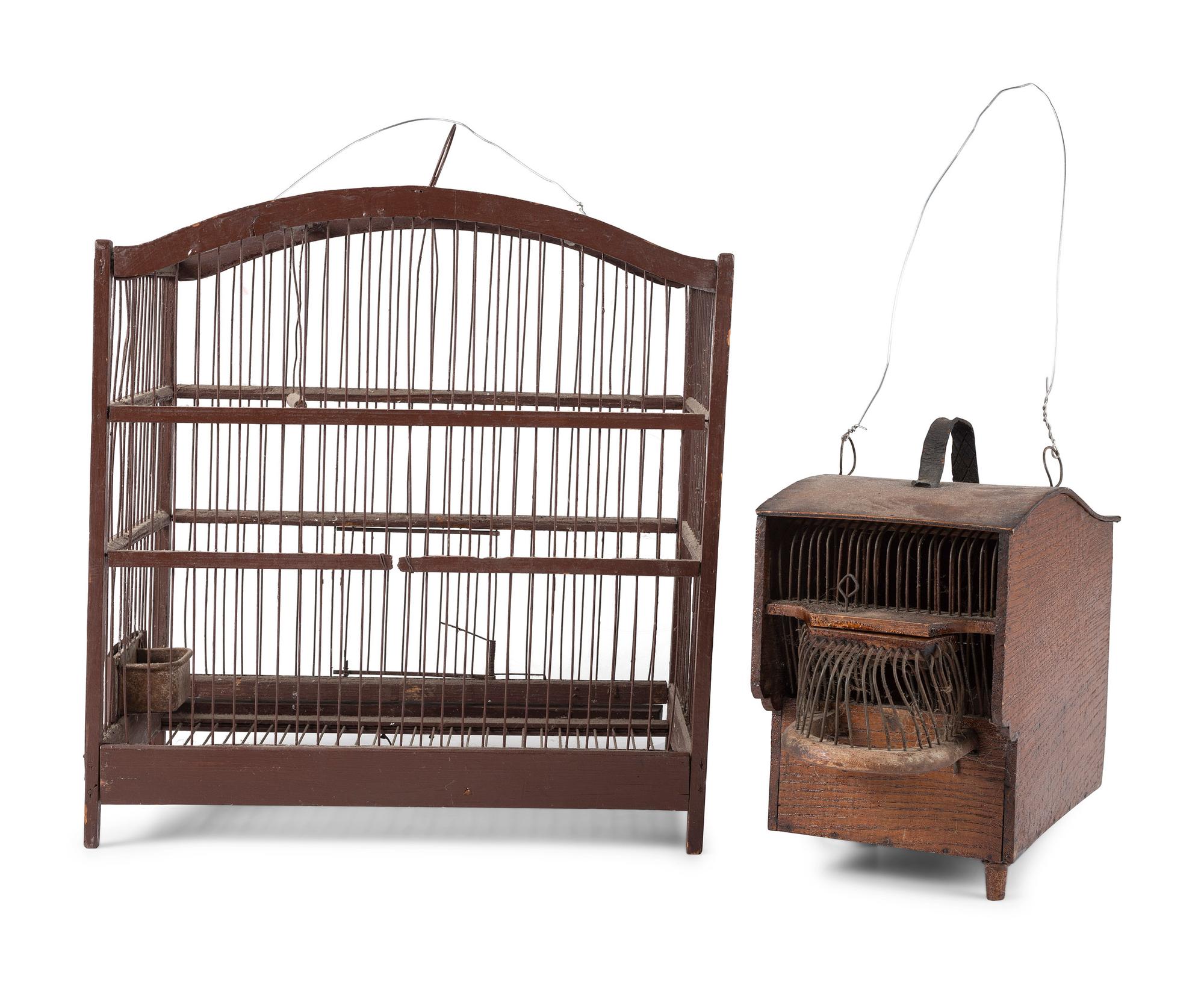 Three Folk Art Bird Cages and a Birdhouse