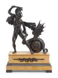 An Empire Bronze Mounted Sienna Marble Figural Mantel Clock