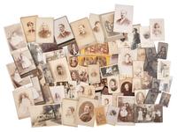 [EARLY PHOTOGRAPHY]. Large collection of mostly paper photographs incl. cabinet cards, CDVs, etc.