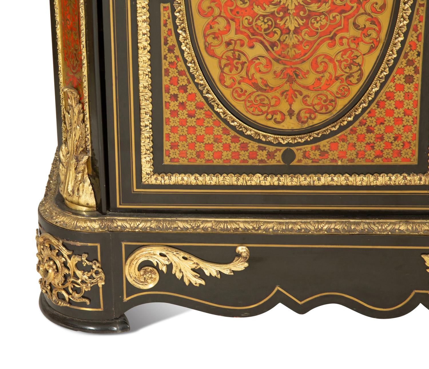 A Napoleon III Gilt Bronze Mounted Boulle Marquetry Marble-Top Console Cabinet