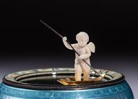 A Swiss Enameled Silver Figural Mystery Clock, Hase