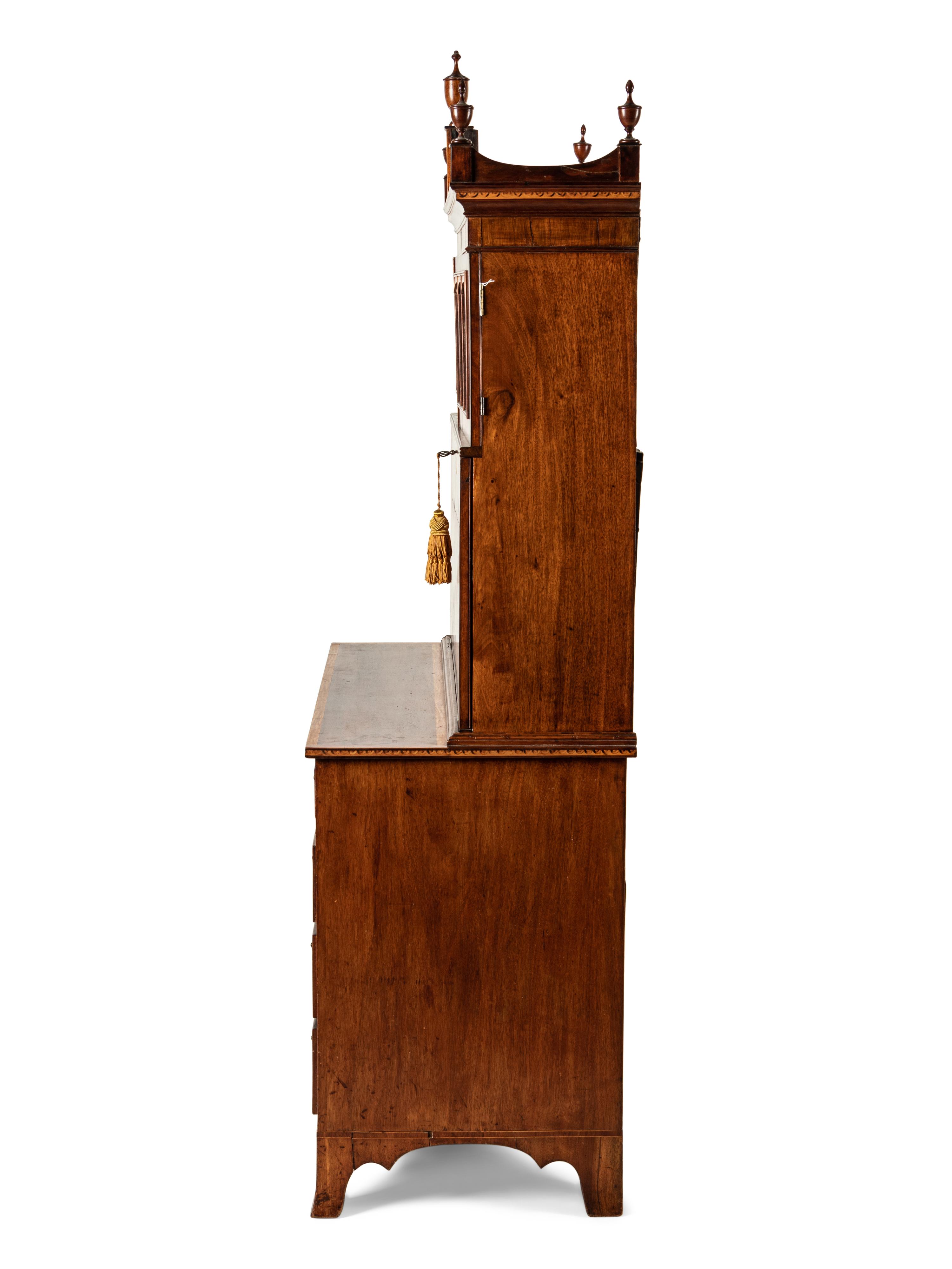 A Federal Mahogany and Satinwood-Inlaid Marquetry Fall Front Secretary Desk