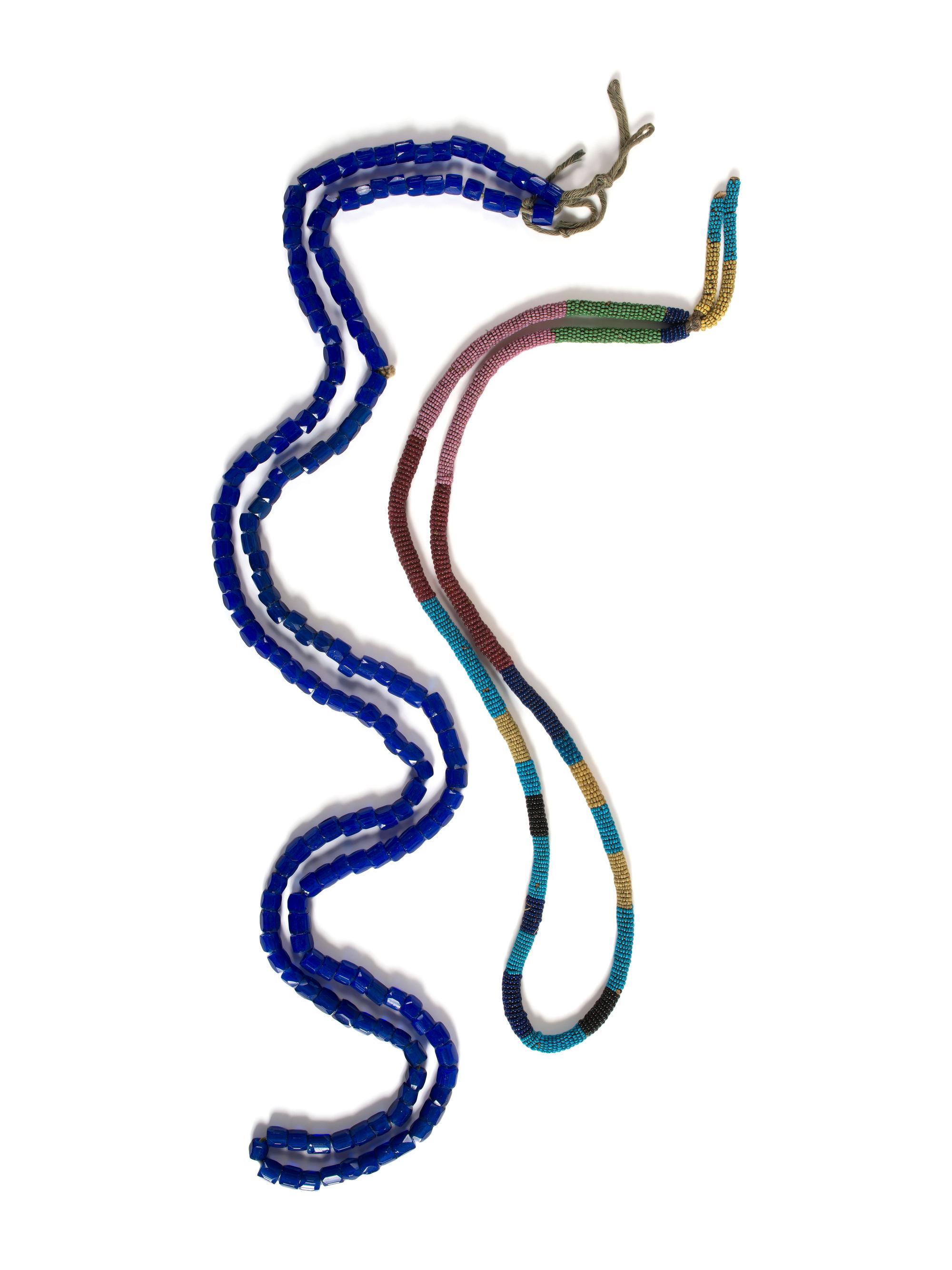 Blackfeet Beaded Necklace and Strand of Russian Cobalt Trade Beads