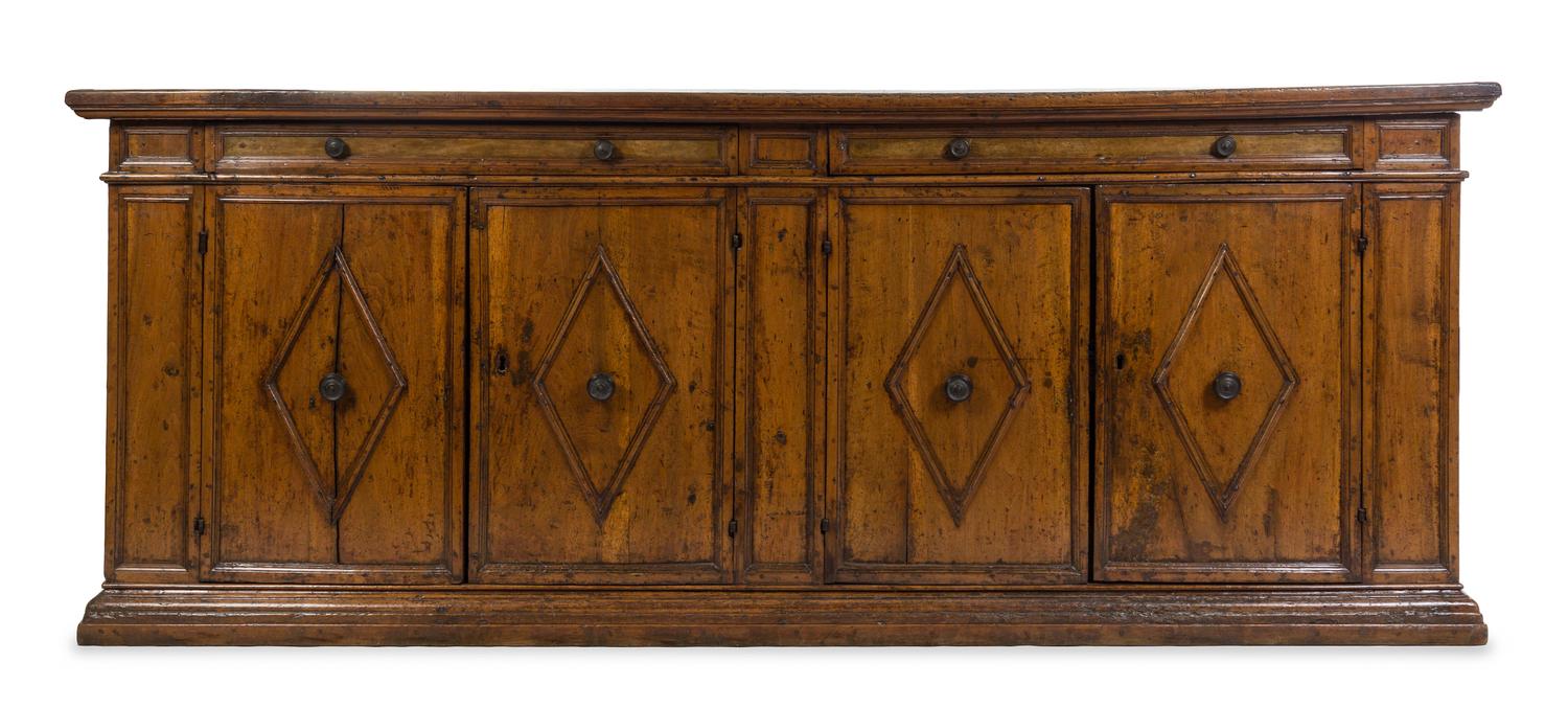 An Italian Walnut Server Height 44 1/8 x width 111 3/8 x depth 21 1/4 inches. — 17TH CENTURY WITH ALTERATION