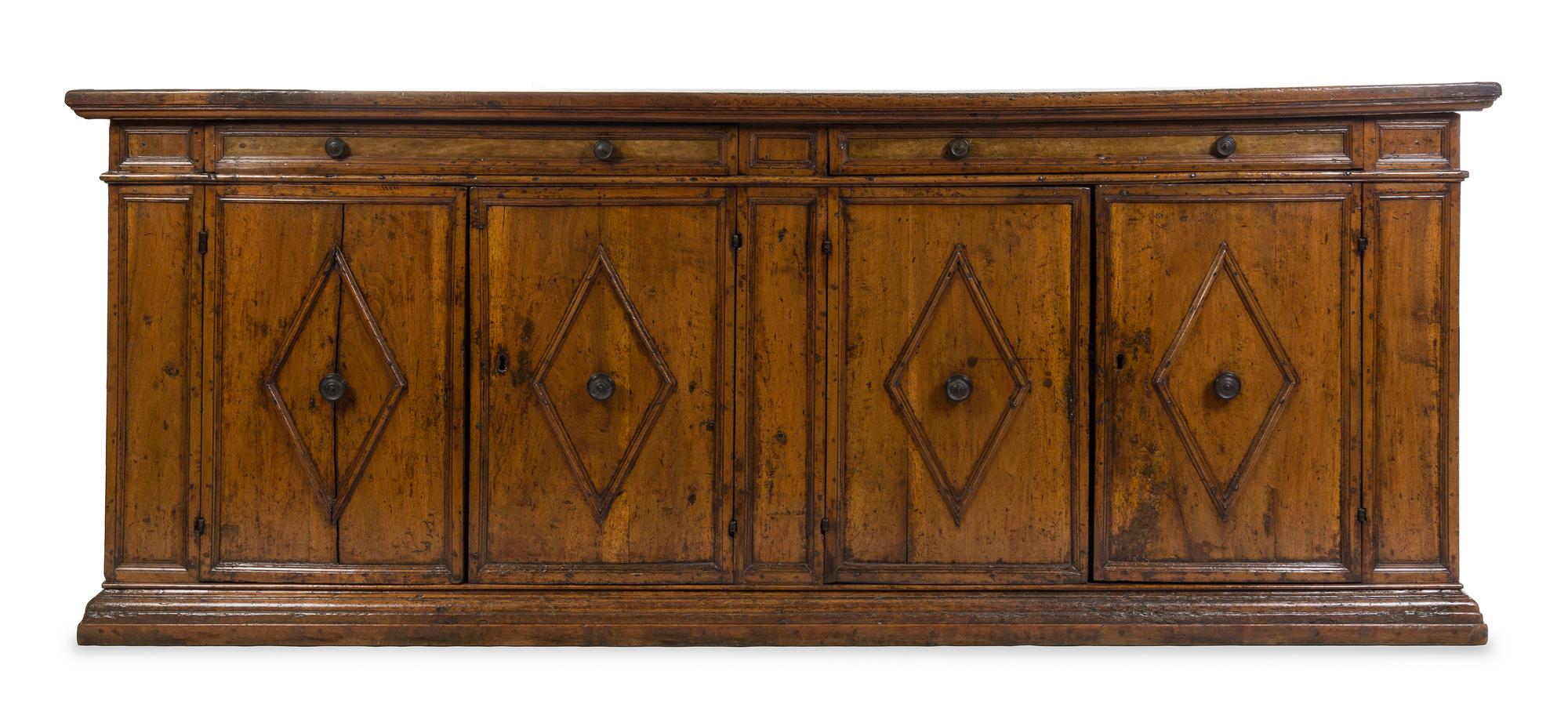 An Italian Walnut Server Height 44 1/8 x width 111 3/8 x depth 21 1/4 inches. — 17TH CENTURY WITH ALTERATION