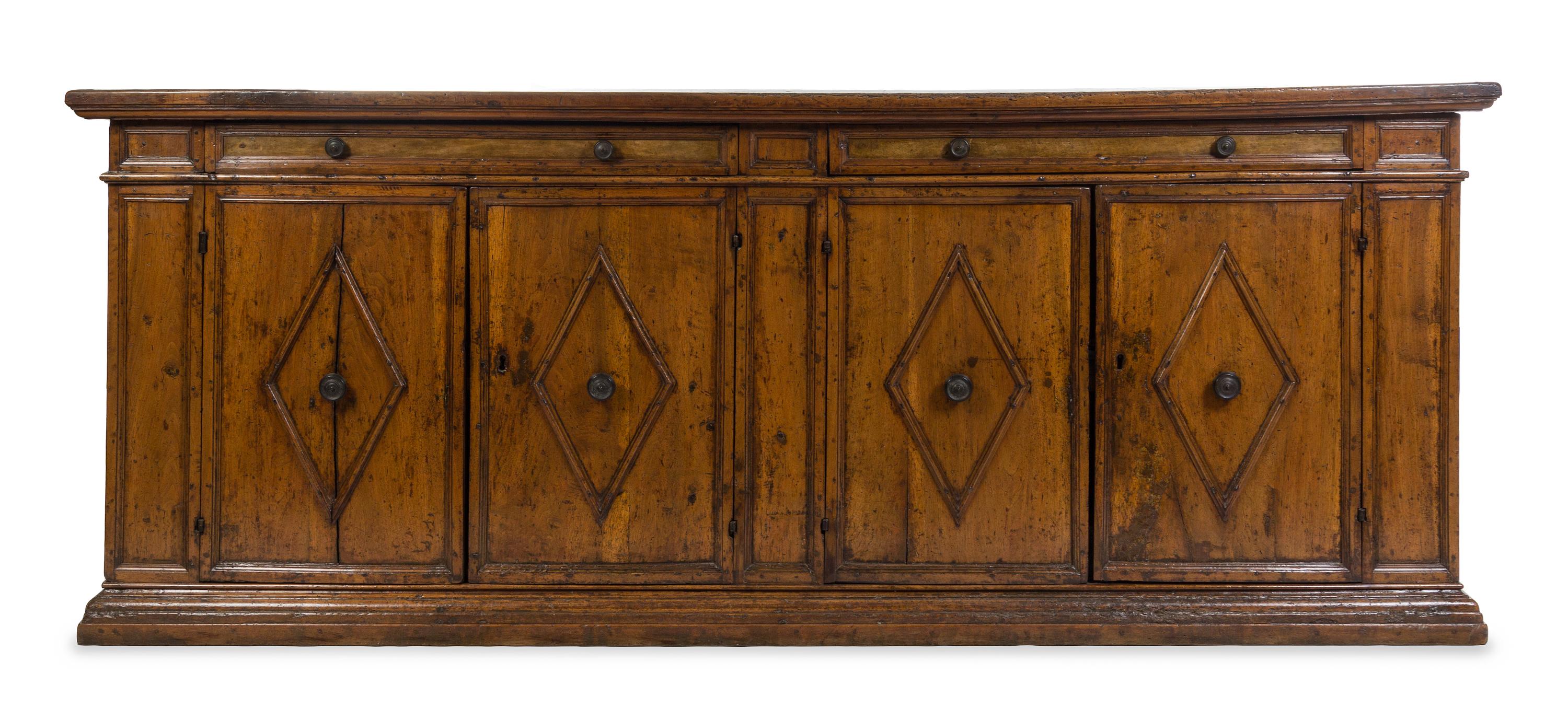 An Italian Walnut Server Height 44 1/8 x width 111 3/8 x depth 21 1/4 inches. — 17TH CENTURY WITH ALTERATION