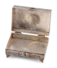 Heavily Stamped Sterling Silver Lidded Box, with Turquoise