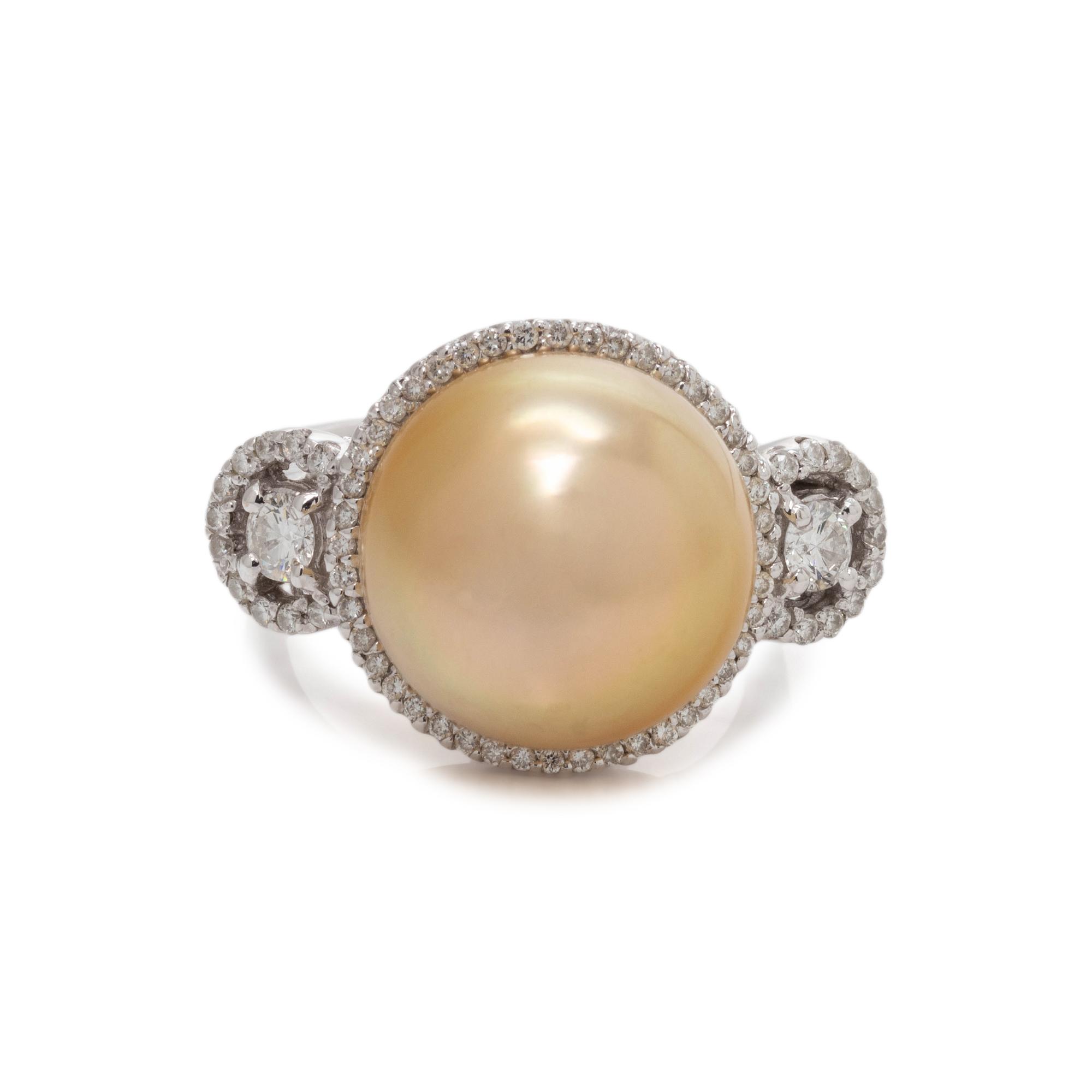 CULTURED GOLDEN SOUTH SEA PEARL AND DIAMOND RING