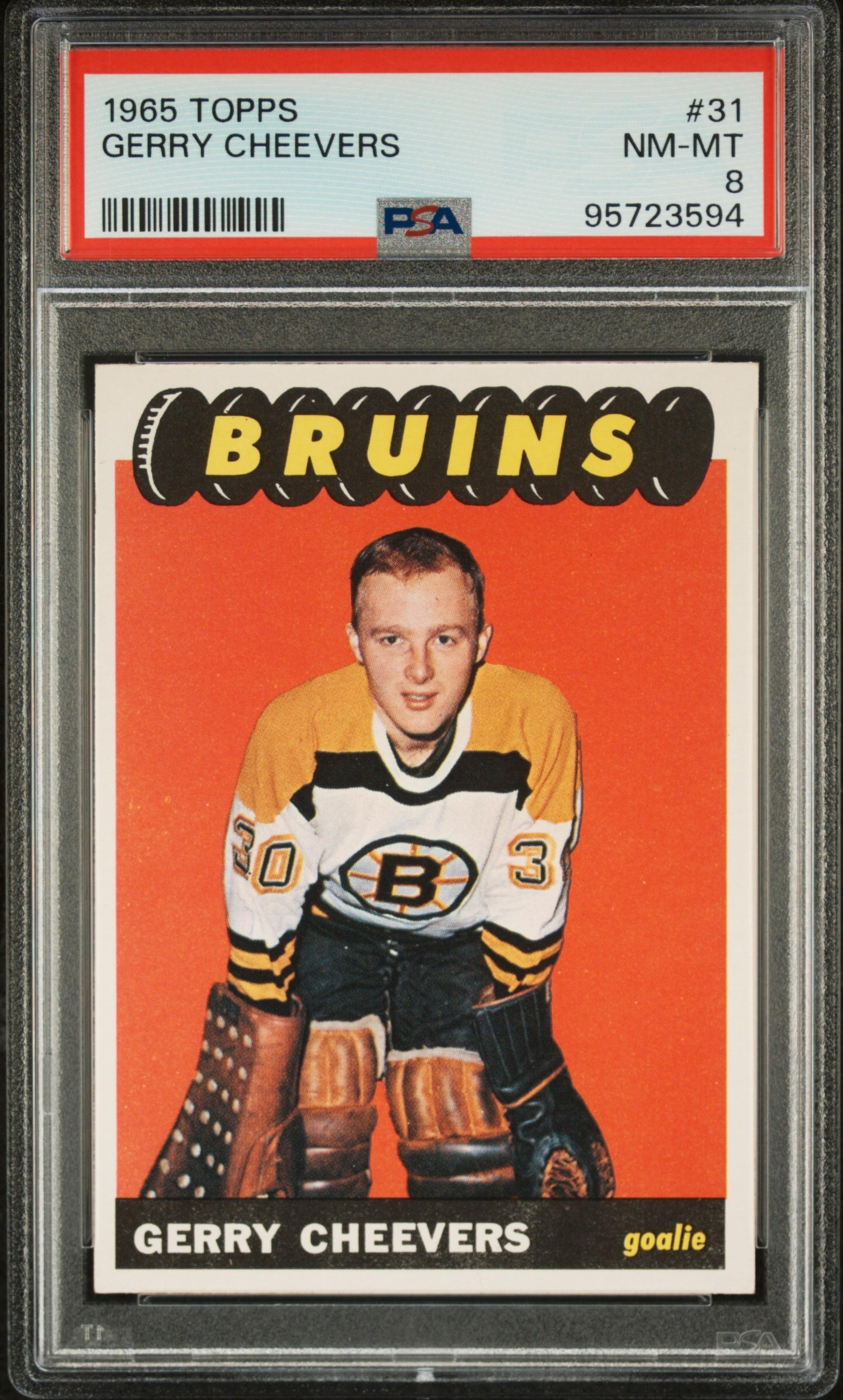 A 1965 Topps Gerry Cheevers Rookie Hockey Card No. 31 (PSA 8 NM-MT)
