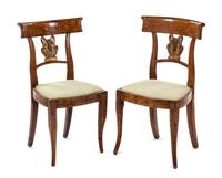A Pair of Empire Style Marquetry Side Chairs, Height 33 1/2 inches.