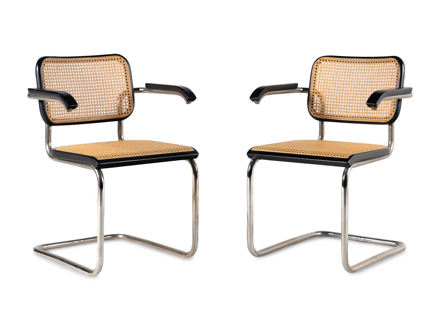 Pair of Cesca Chairs Stendig-Knoll, USA lacquered birch, chrome-plated steel, cane