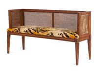 An Italian Style Walnut Bench with Tiger Velvet Upholstery