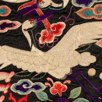 Two Korean Embroidered Silk 'Crane' Rank Badges, Hyungbae, Joseon Dynasty, Late 19th Century 李氏朝鮮 白鶴文官補子兩幅
