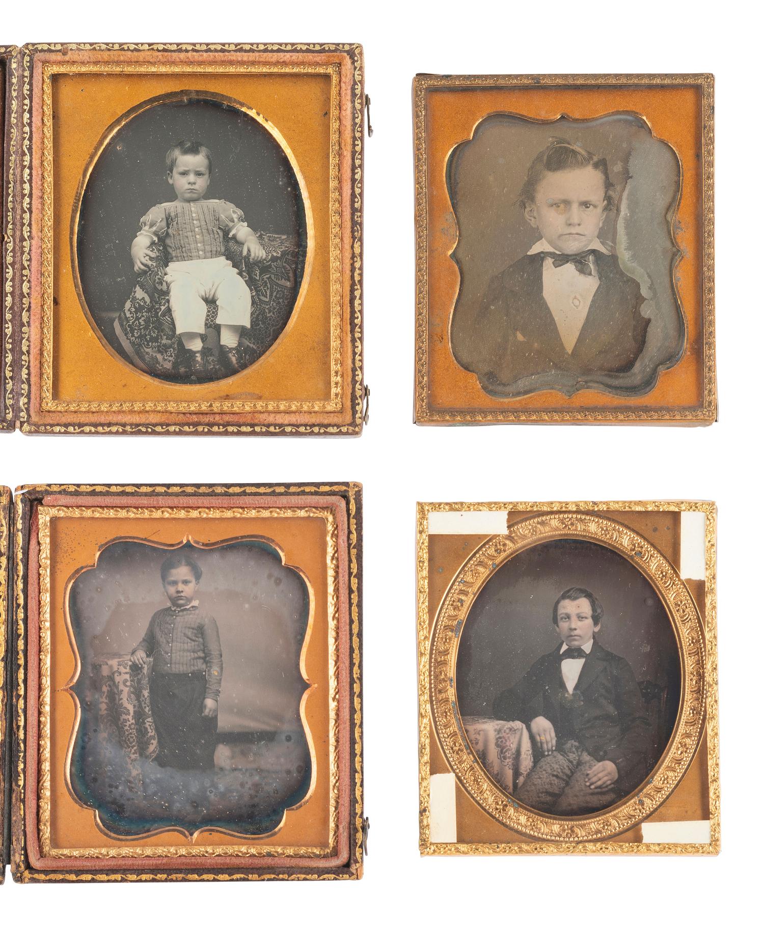[EARLY PHOTOGRAPHY]. 14 sixth plate daguerreotypes of rather serious male children.