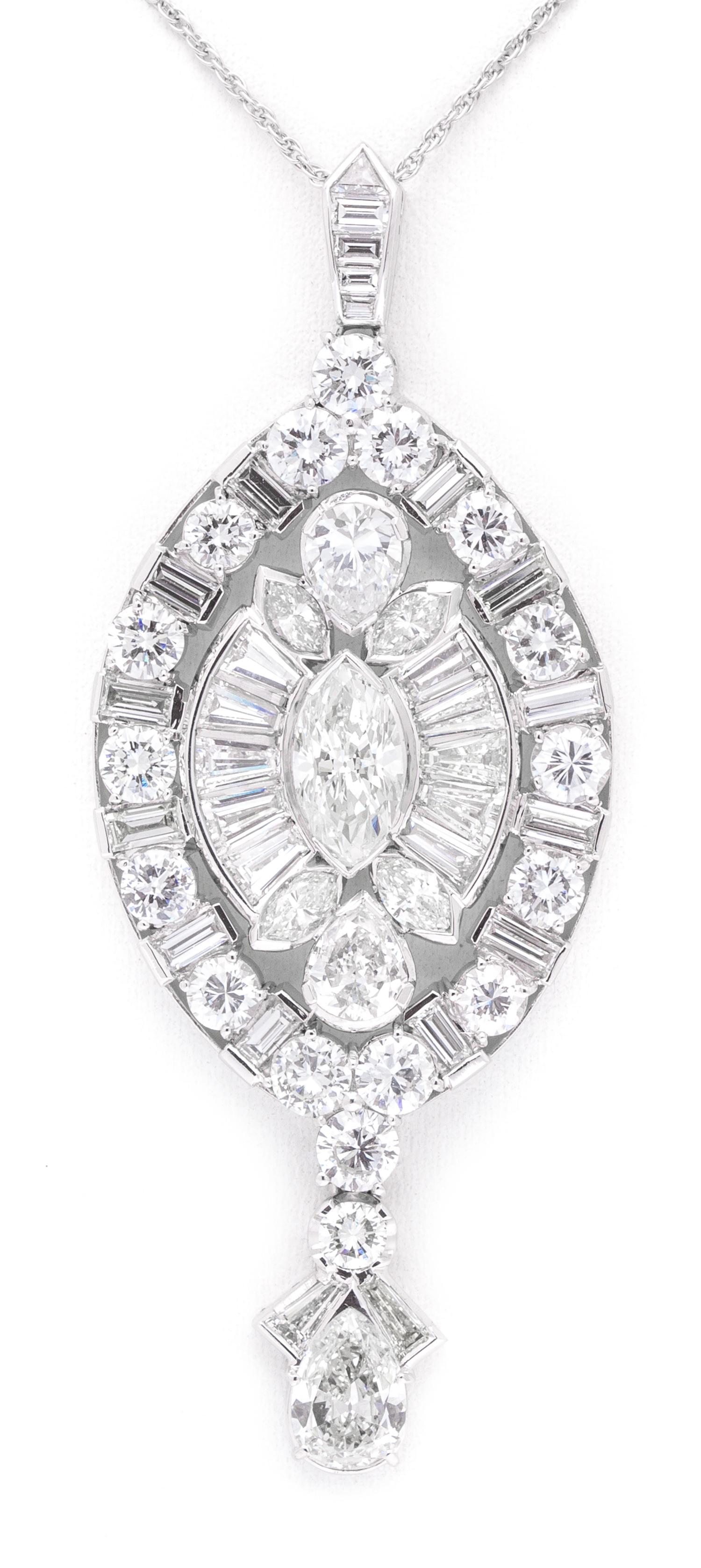 A Platinum and Diamond Pendant, Circa 1950, 10.30 dwts.