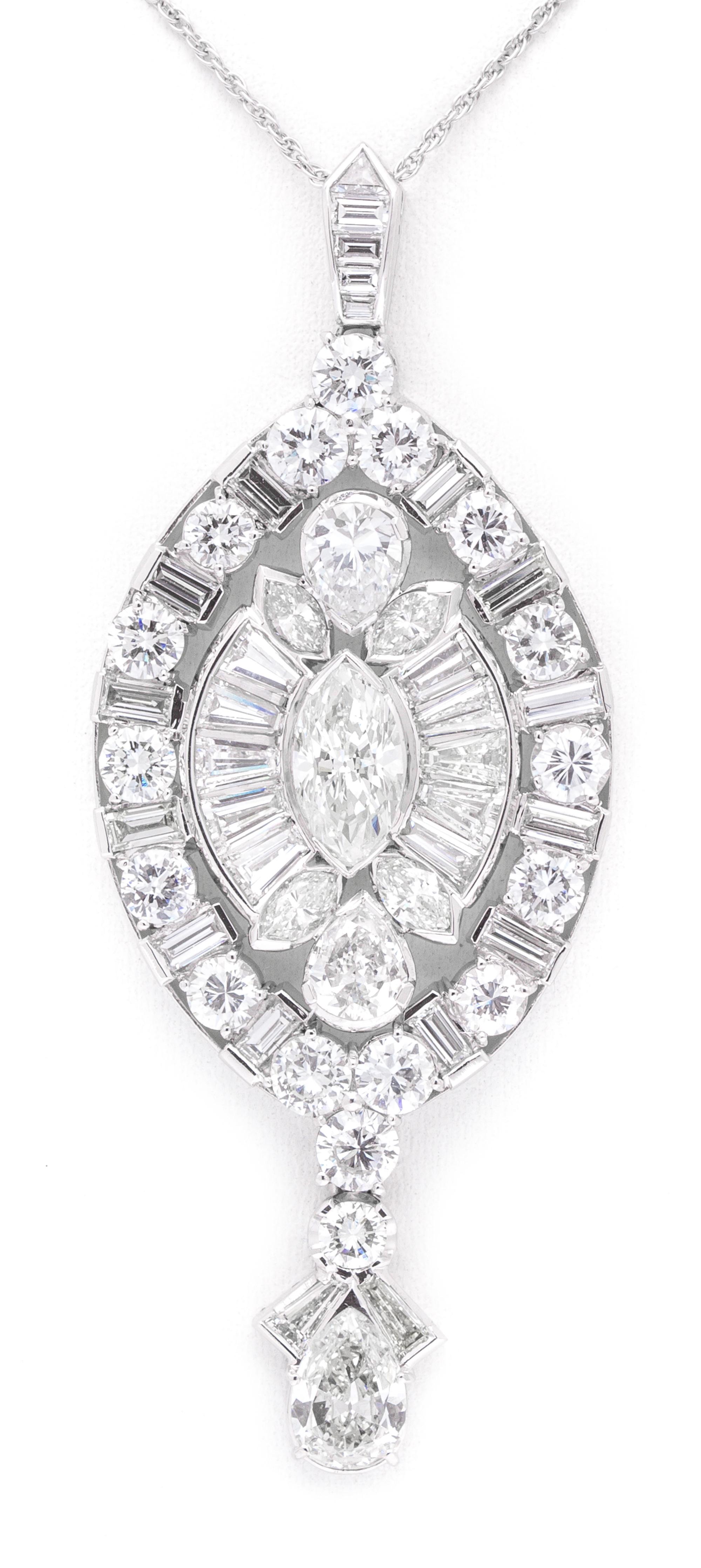 A Platinum and Diamond Pendant, Circa 1950, 10.30 dwts.