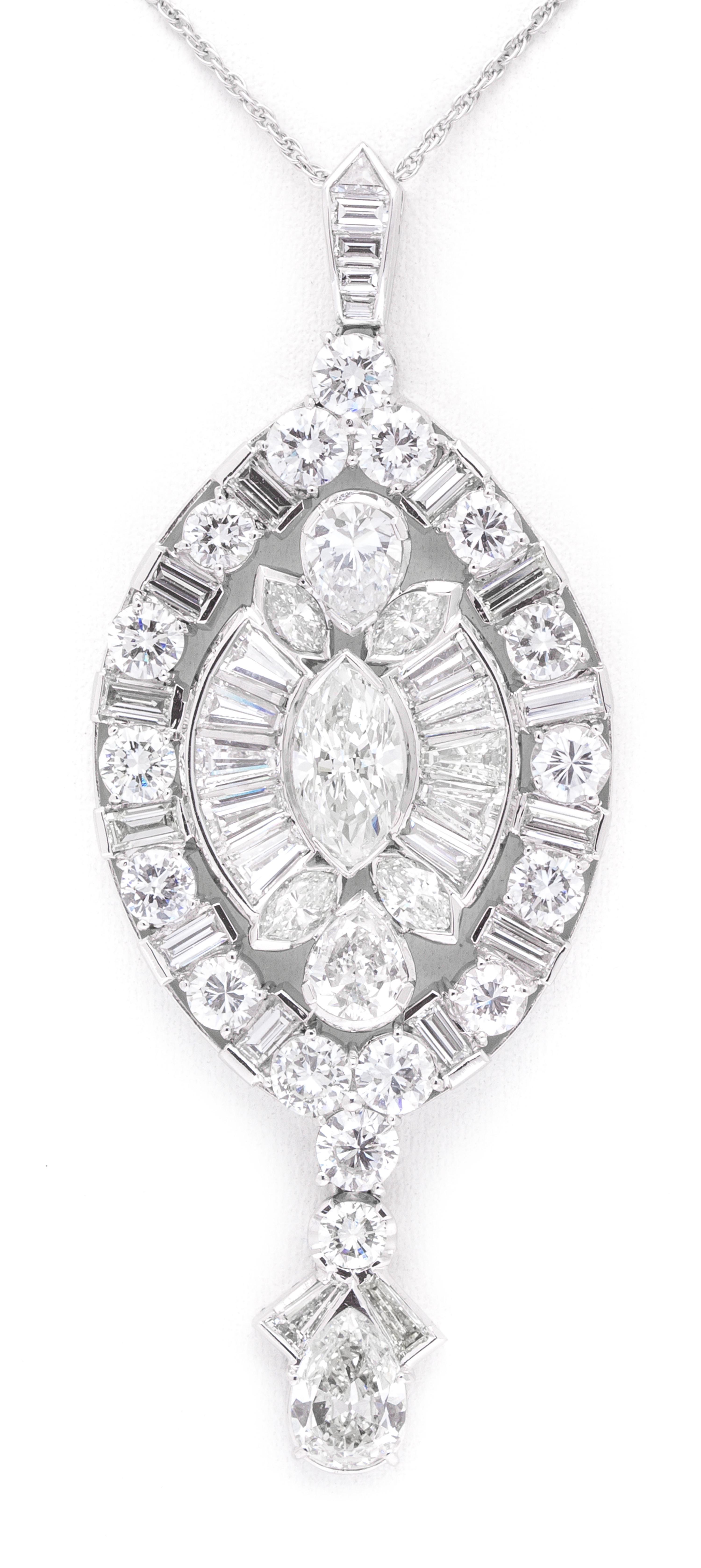 A Platinum and Diamond Pendant, Circa 1950, 10.30 dwts.