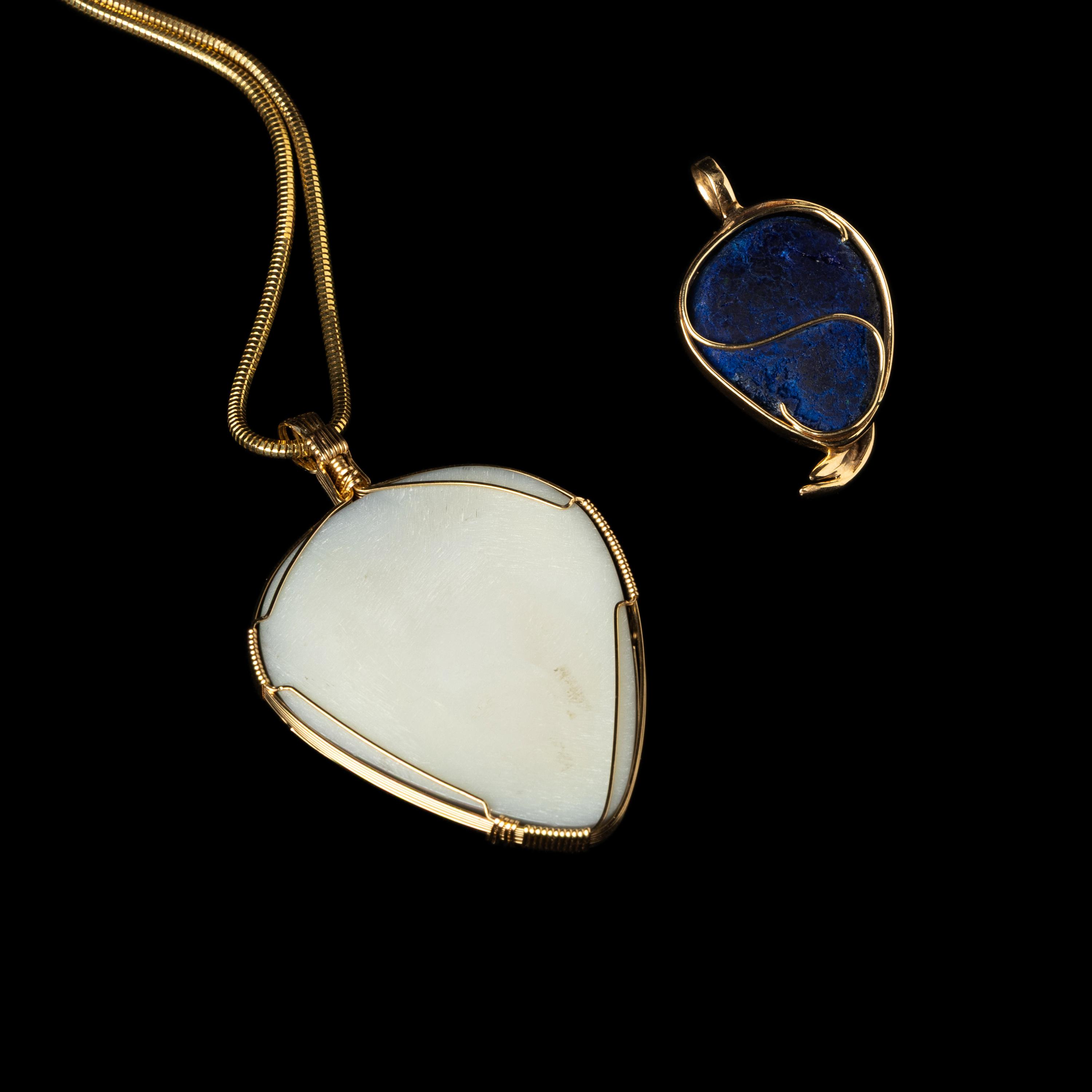 Darryl Edwards (American, 20th century) — Southwestern-style Yellow Gold and Druzy Quartz Pendants