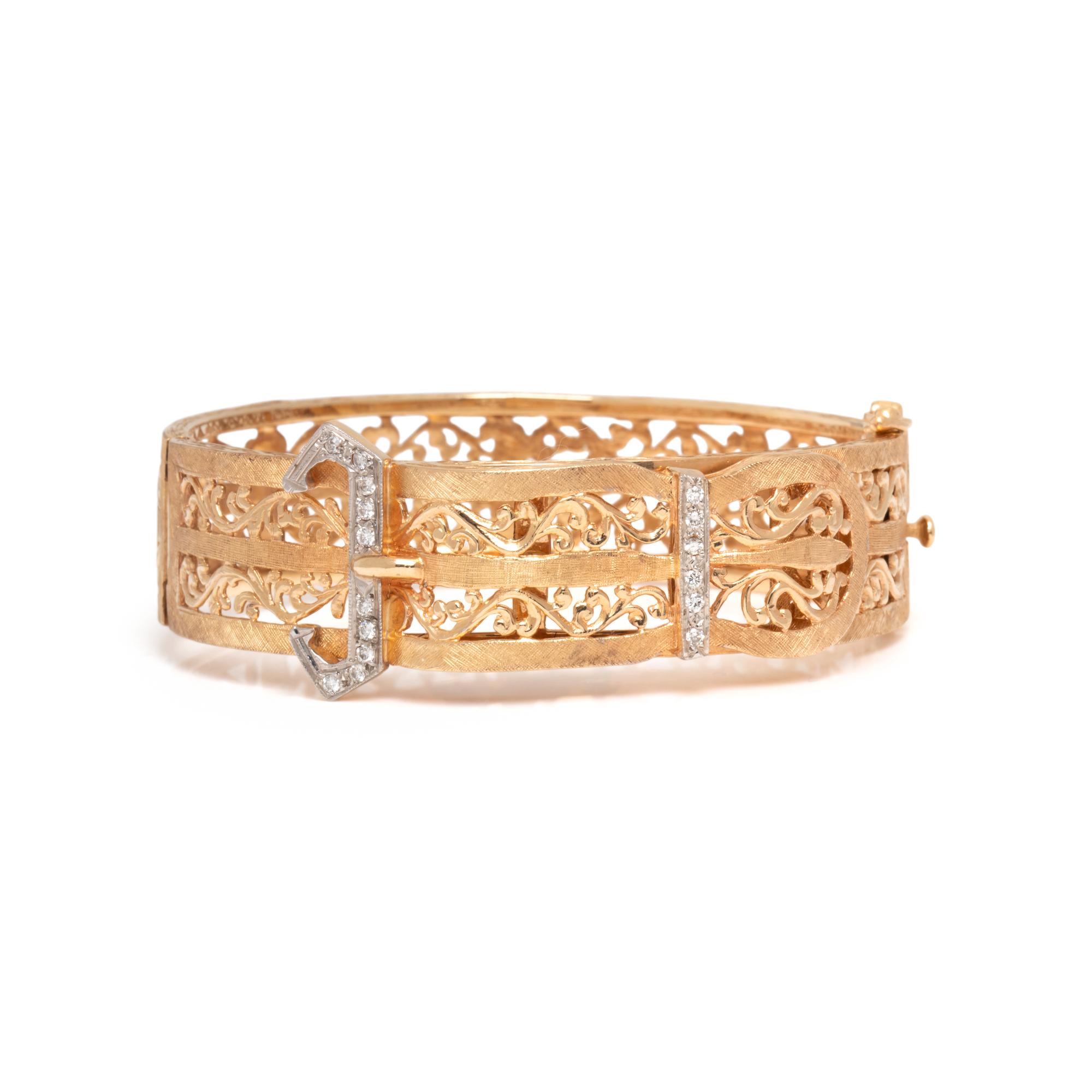GOLD AND DIAMOND BUCKLE BANGLE BRACELET