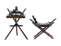 A Venetian Carved Walnut 'Fantasy' Ink Stand, Writing Desk and Bench