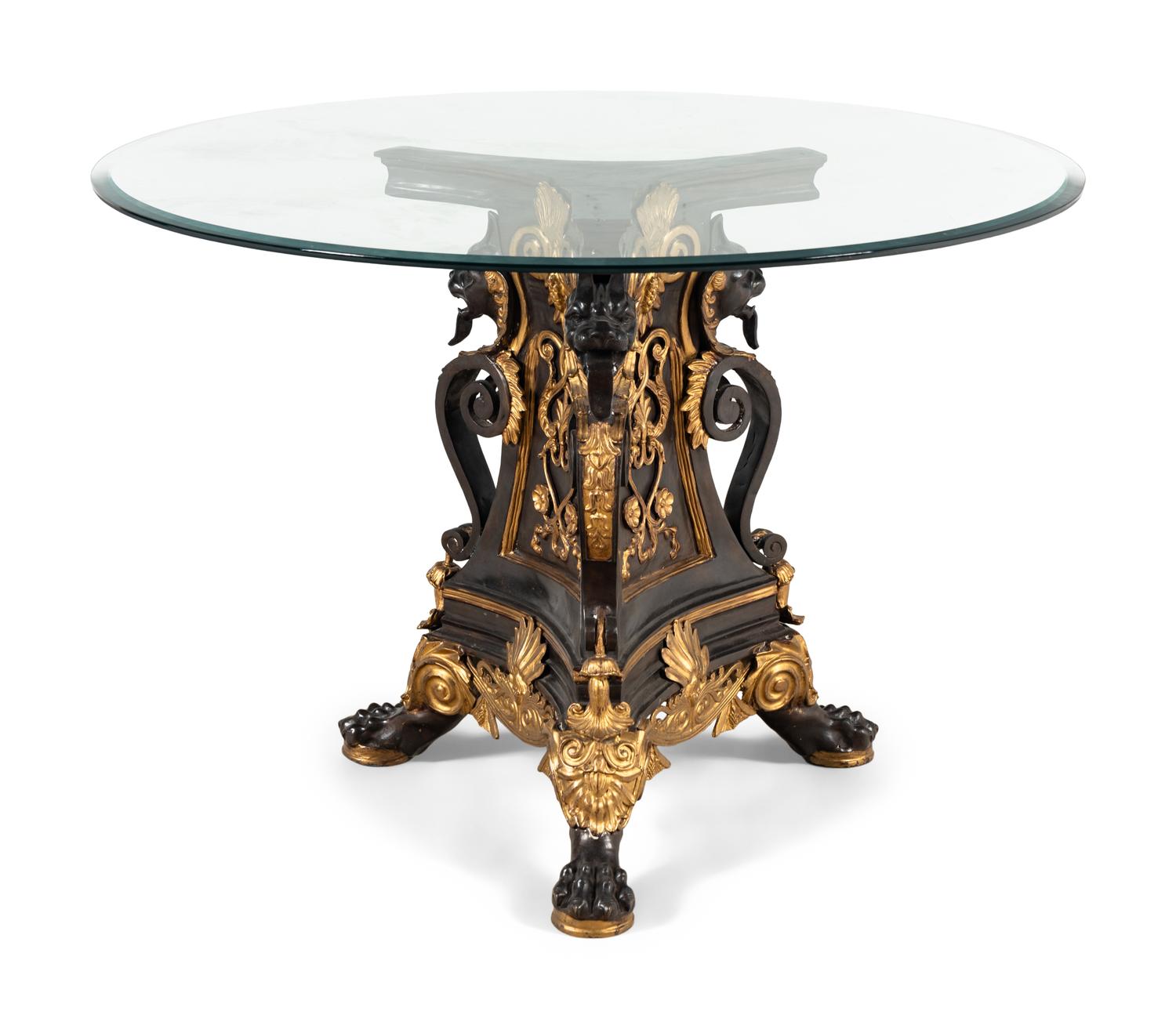 A Renaissance Style Parcel Gilt Bronze Glass-Top Center Table