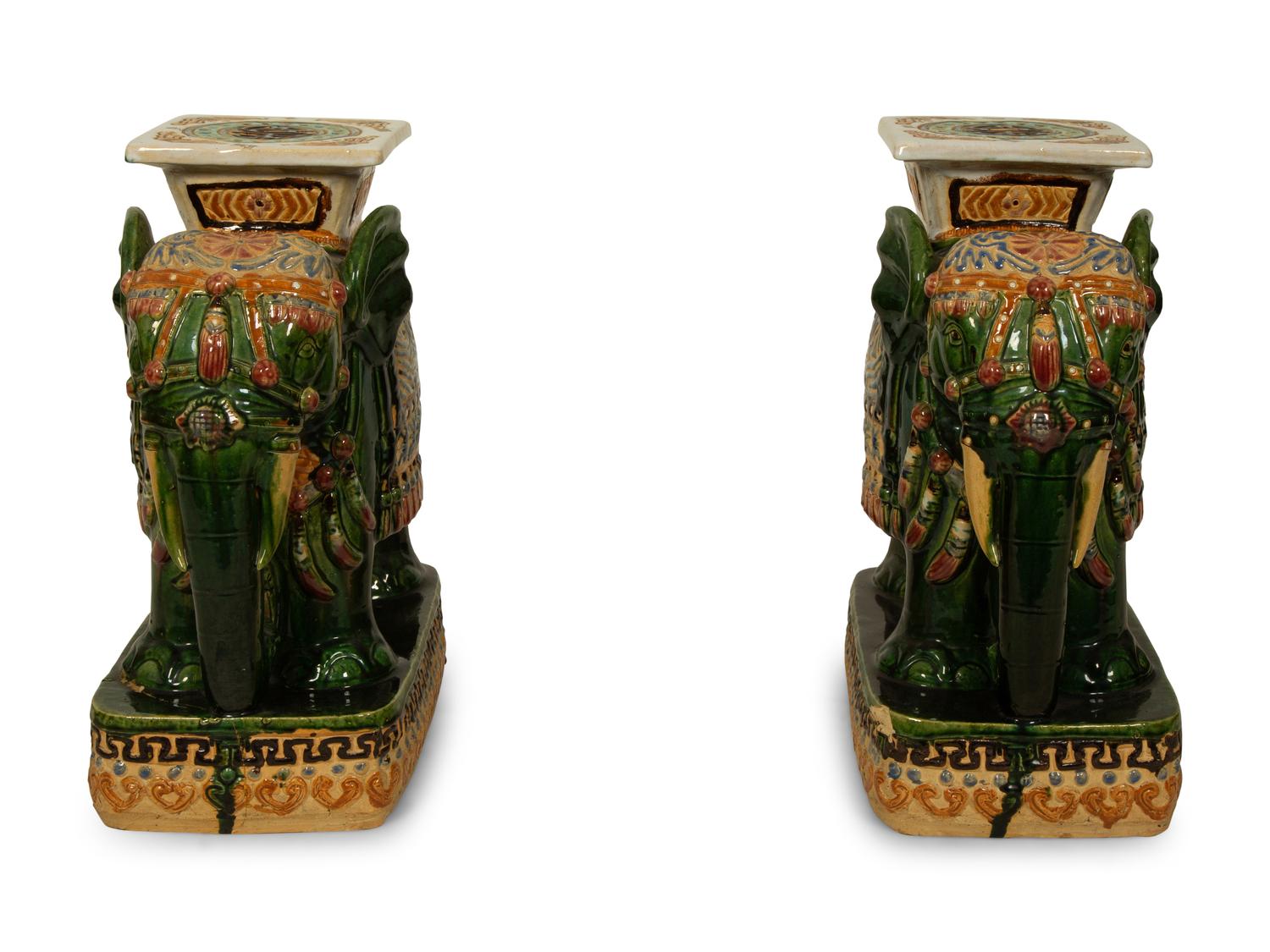 A Pair of Chinese Glazed Ceramic Elephant Garden Seats — 20TH CENTURY