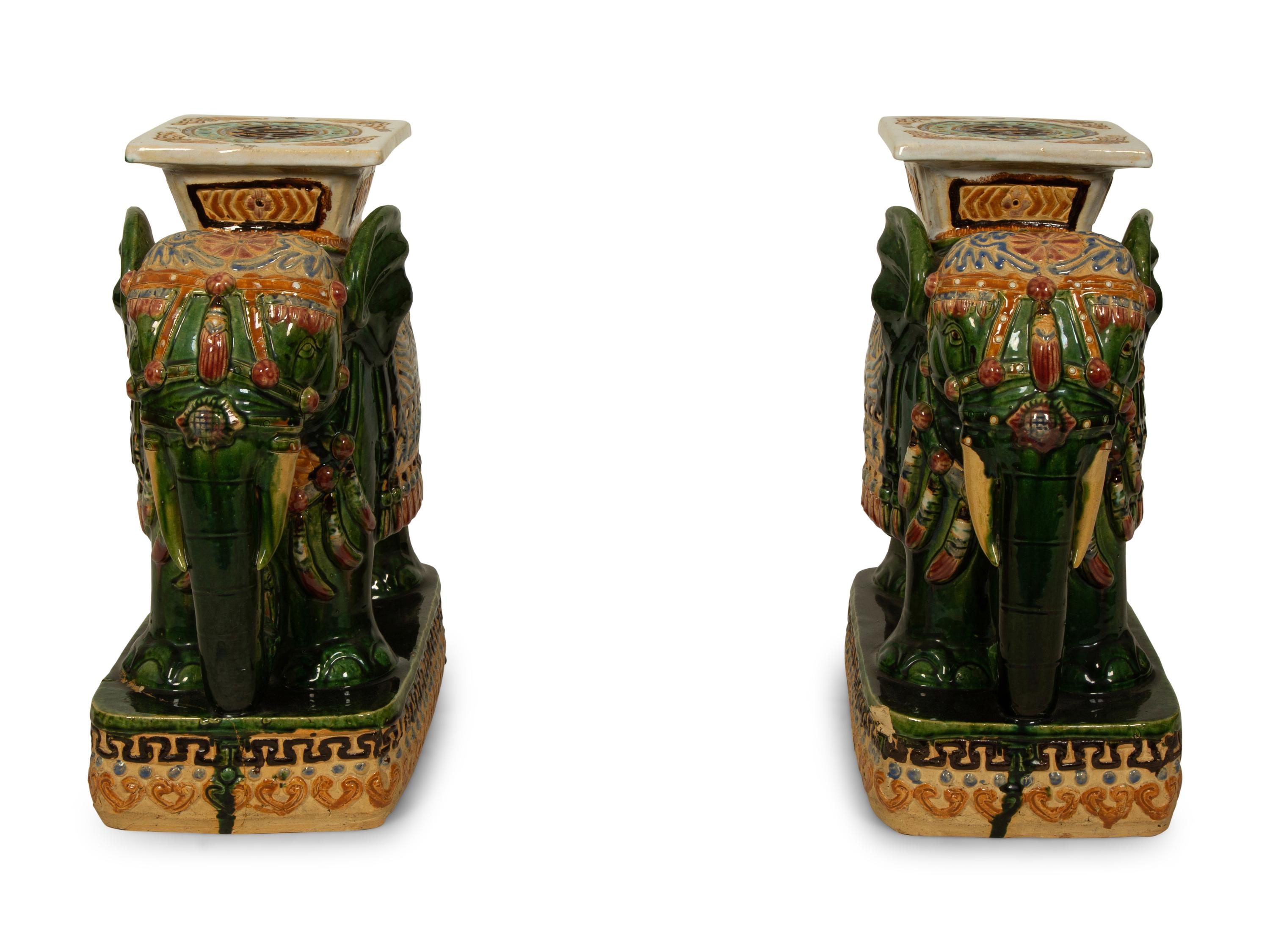 A Pair of Chinese Glazed Ceramic Elephant Garden Seats — 20TH CENTURY