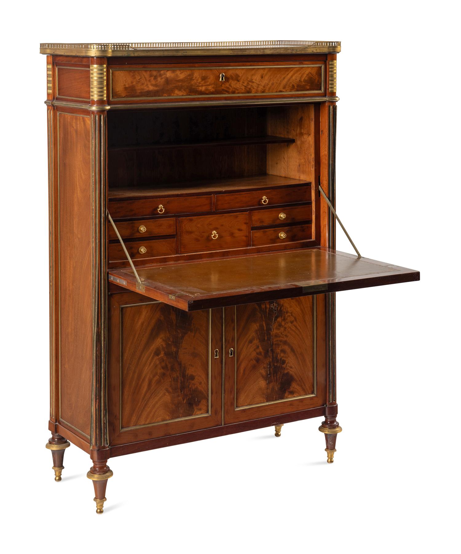 An Empire Style Gilt Bronze Mounted Mahogany Marble-Top Secrétaire à Abattant