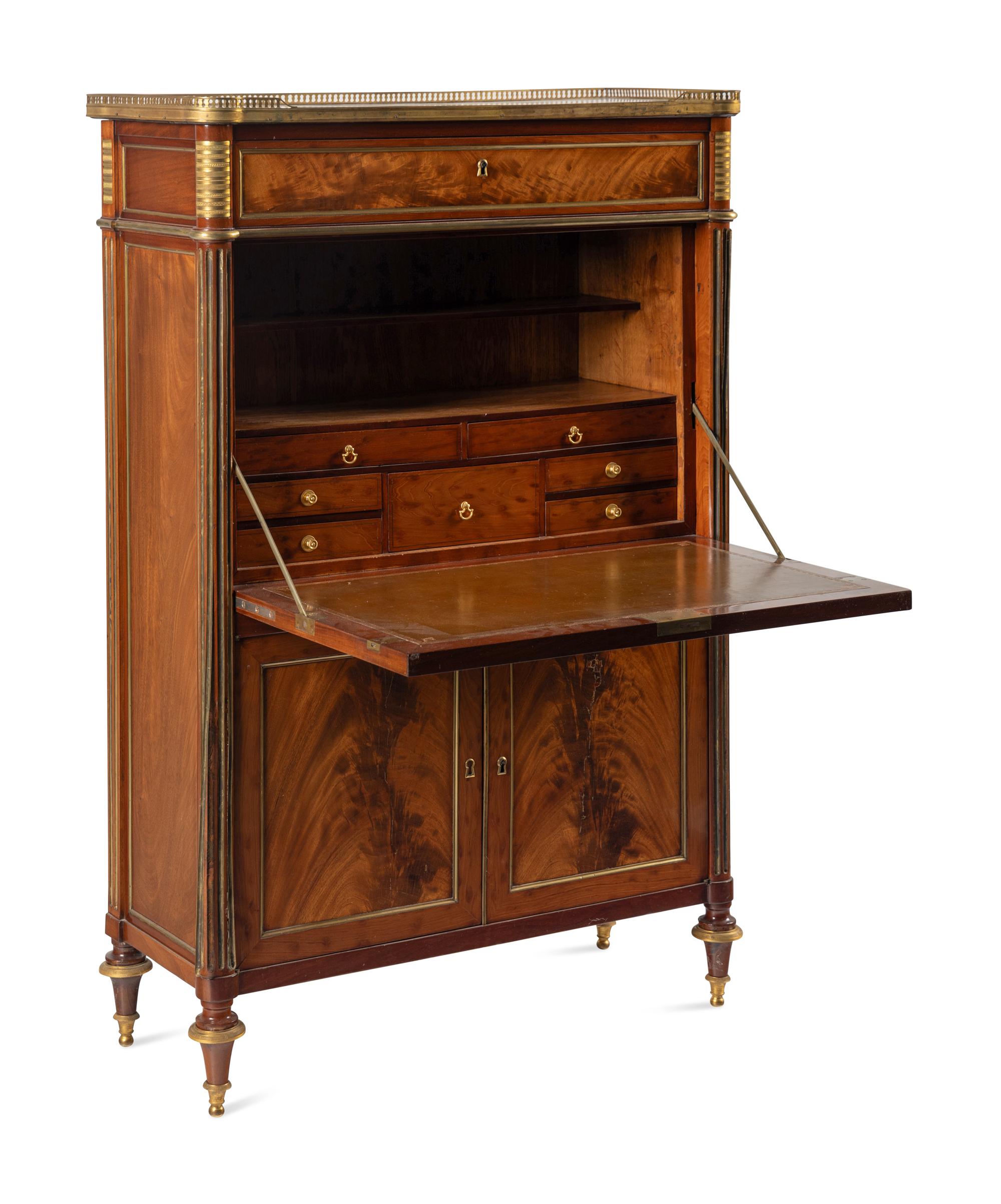 An Empire Style Gilt Bronze Mounted Mahogany Marble-Top Secrétaire à Abattant